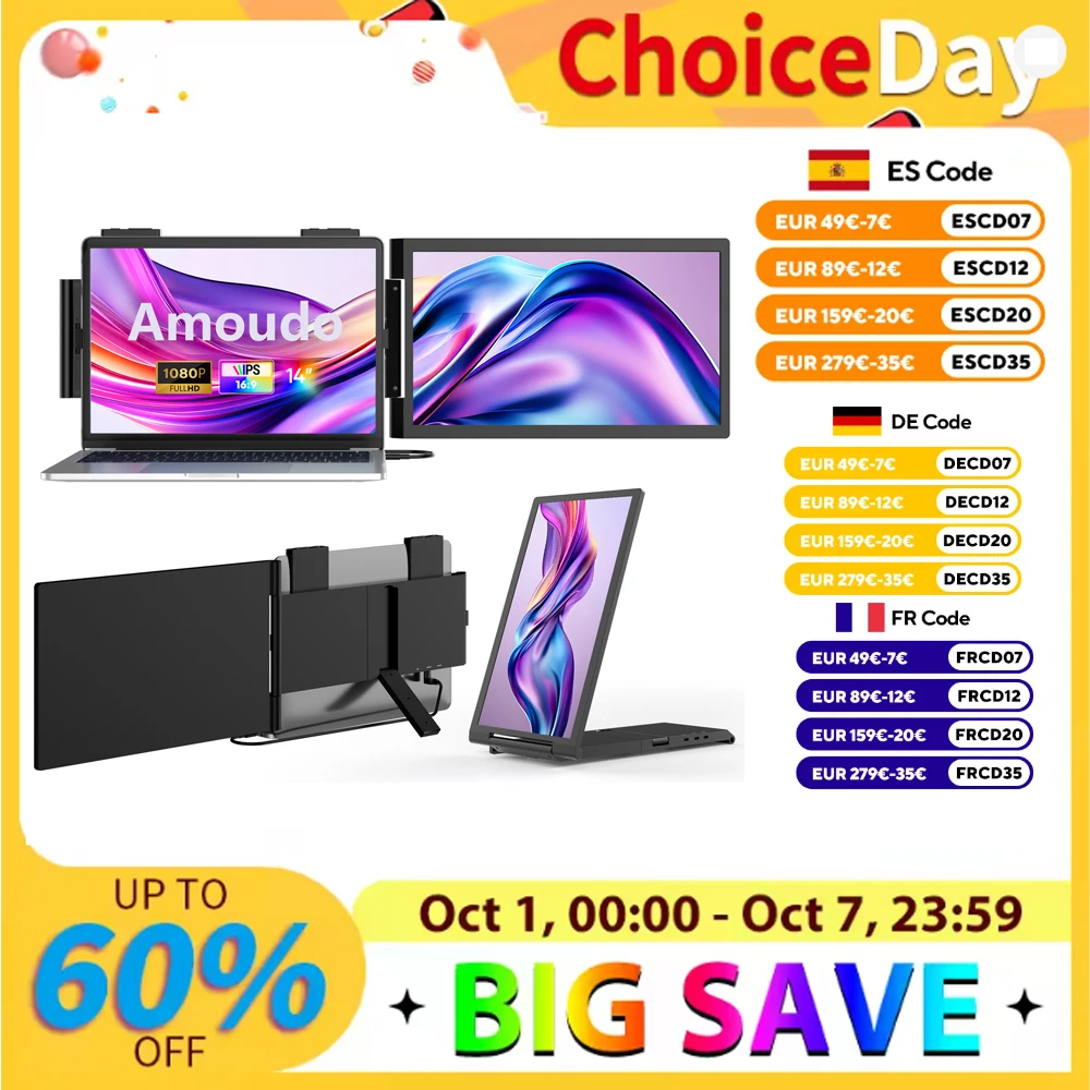 Moniteur Portable pour ordinateur Portable 14 pouces FHD 1080P IPS écran Extension de moniteur d