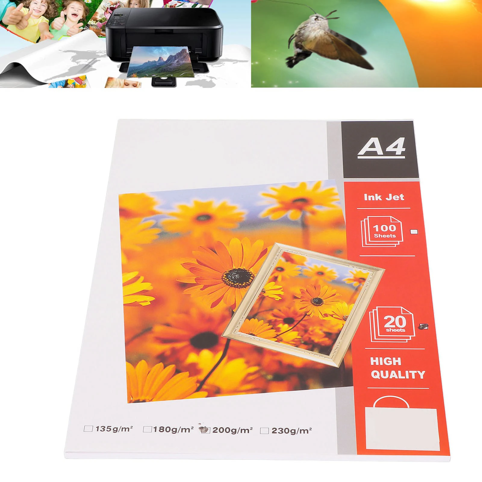 20 Stück mattes Fotopapier, langlebiges Papier, A4, 8,3 x 11,7 Zoll, glänzende Oberfläche, wasserabweisendes Fotodruckerpapier mit hohem Licht Image