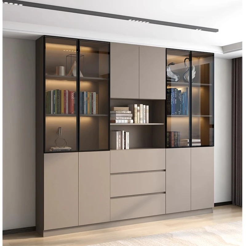 Bücherregal, Bücherregal-Kombination mit Glastür, Aufbewahrungsvitrine, Haushaltsaufbewahrung, staubdichtes Bücherregal für die ganze Wand