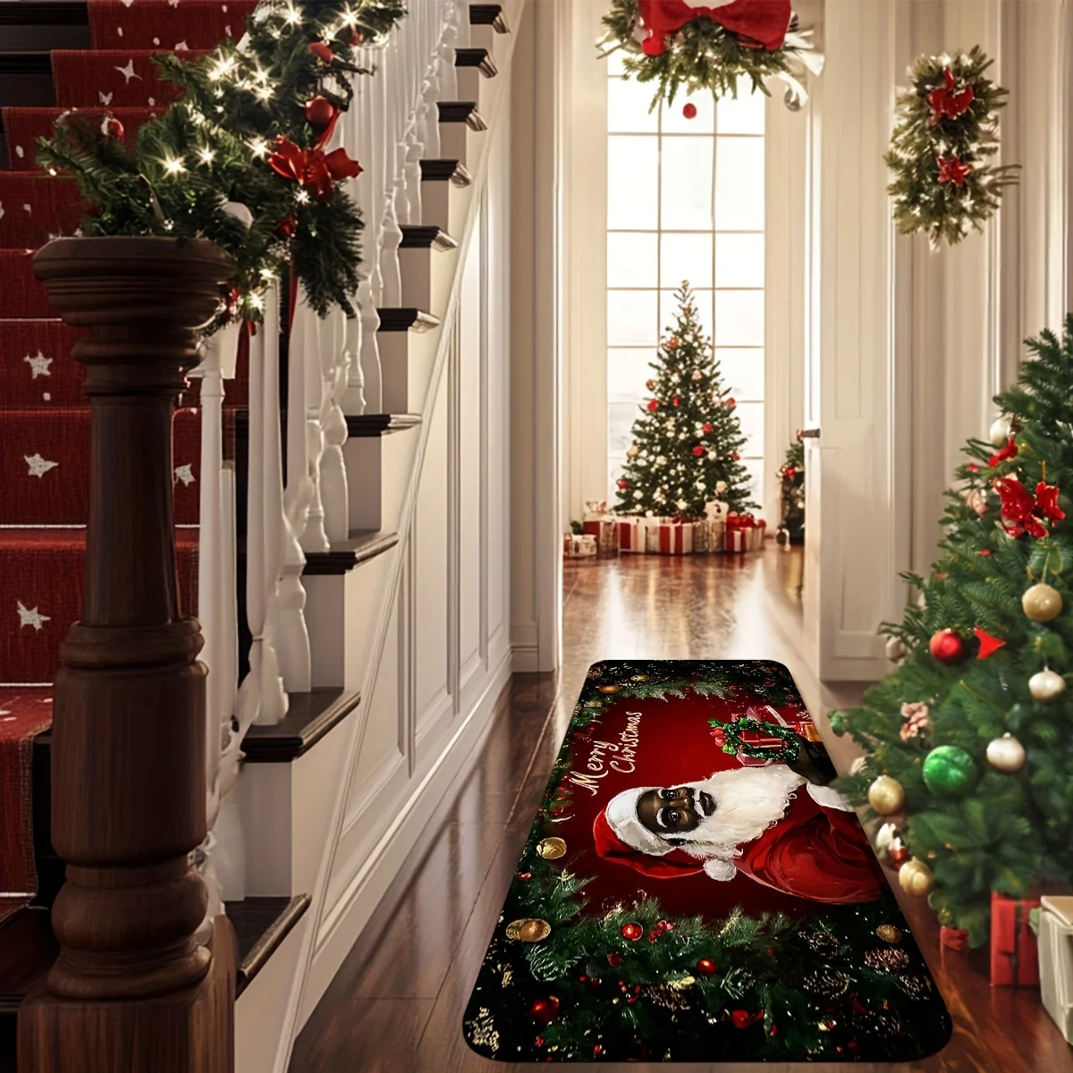 VIKAMAHoliday Weihnachten Schwarzer Weihnachtsmann Weihnachtsgeschenke Weihnachtsdekoration Roter Hintergrund Schwarzer Weihnachtsmann Willkommens-Fußmatte Image