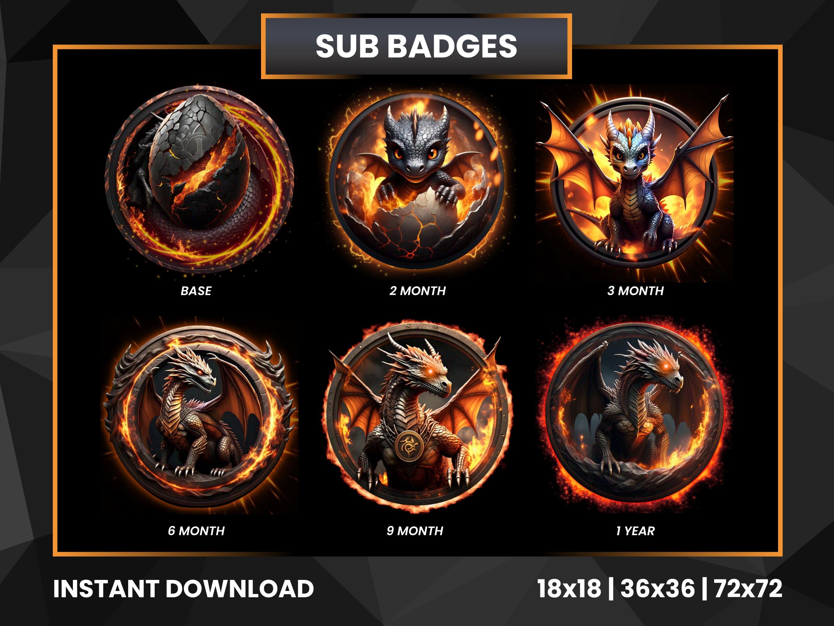 Distintivi Dragon Twitch Bit / Distintivi Twitch Sub / Distintivi Dragon Bit / Distintivi Twitch Bit / Distintivi Discord / Distintivi Kick / Distinti