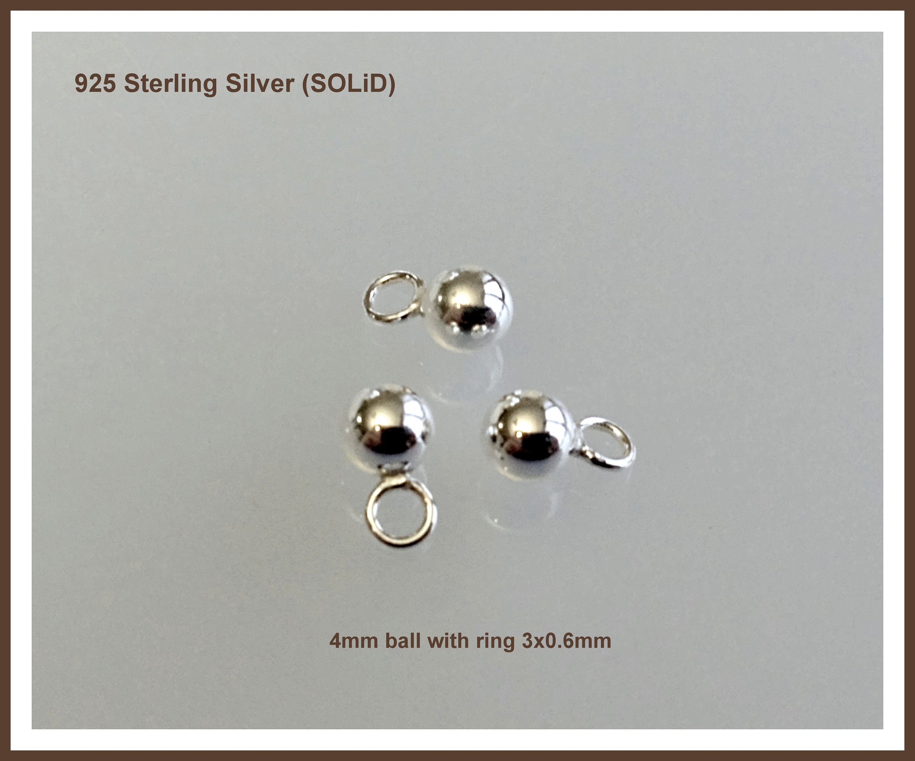 Sfera in argento sterling 925 da 4 mm con anello 3x0,6 mm Venduto da 1 pz, 2 pz, 3 pz, 4 pz, 5 pz, 6 pz, 10 pz, 15 pz, 30 pz, 40 pz, 50 pz,
