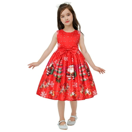 RIJOPUTY Christmas Dresses for Girls Size 8 Tween Girl Christmas Dress Christmas 4t Girls Tutu Dress Up Closet for Little Girls Baby Girl 3-6 Months Red 5-6 Years
