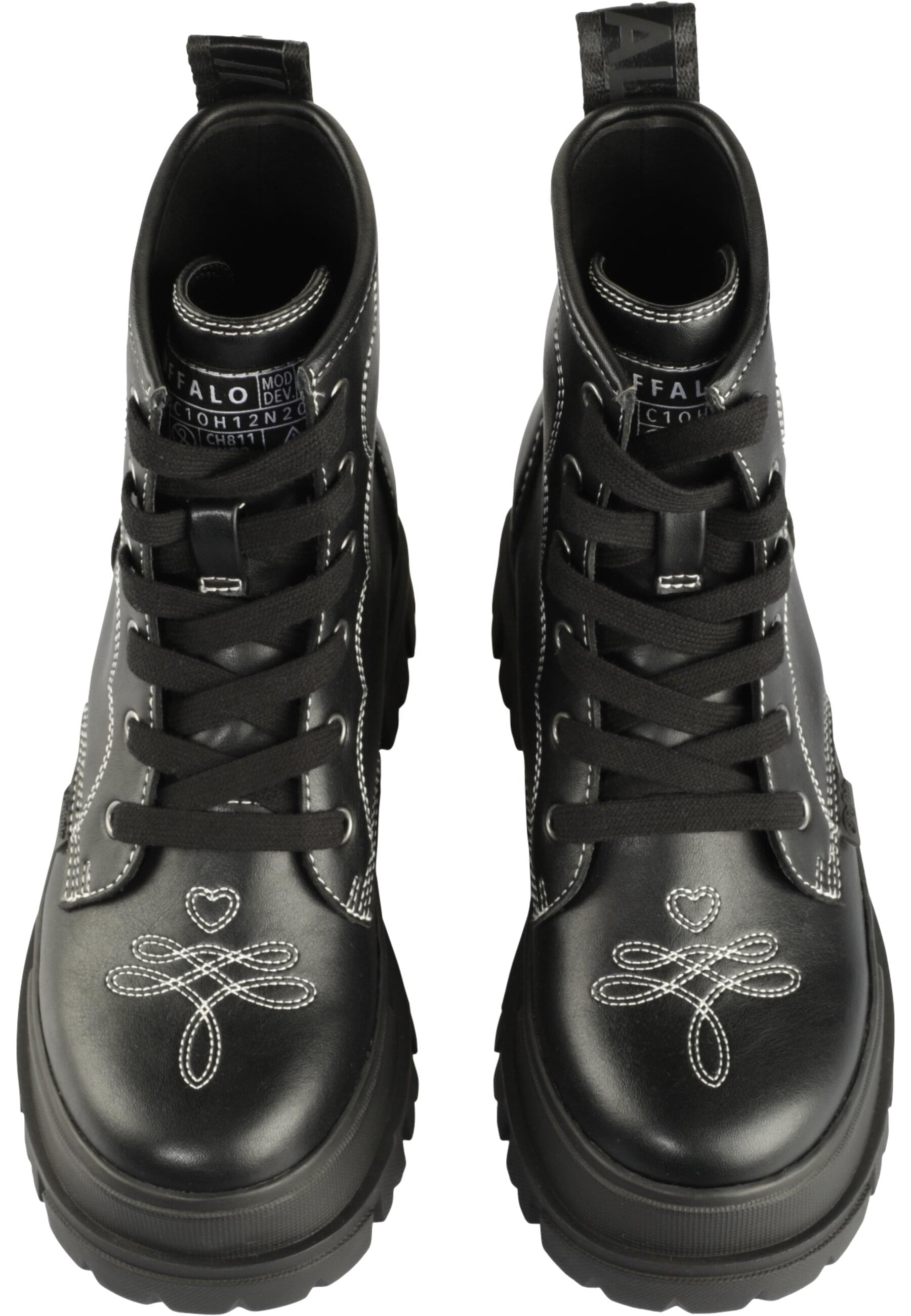 Stiefel BUFFALO "Buffalo ASPHA RLD WEST", Damen, Gr. 37, schwarz, weiß, Polyurethan, unifarben, Schuhe Stiefel