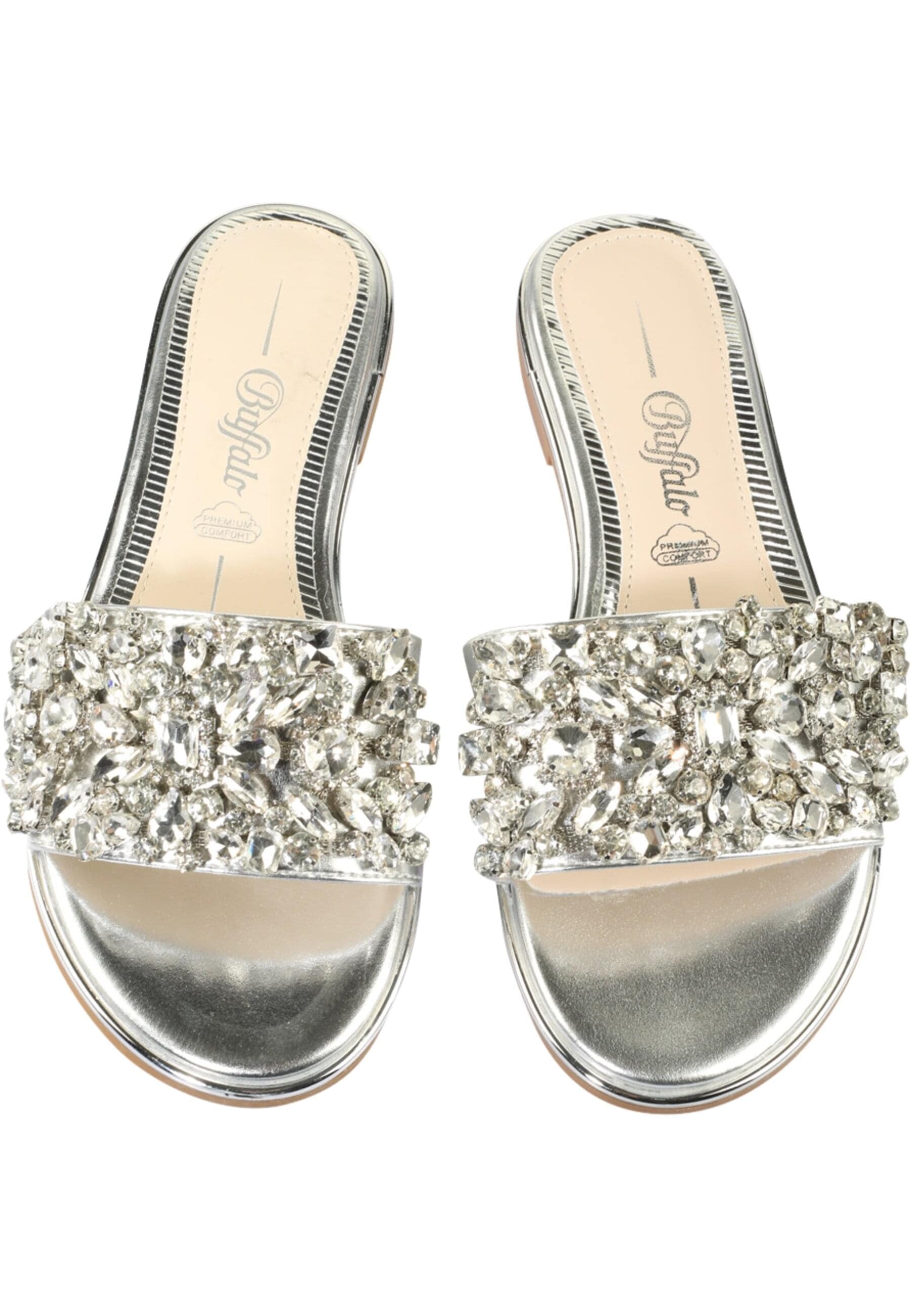 Sandale BUFFALO "Buffalo KIRA SLIDE", Damen, Gr. 38, silber, Polyurethan, unifarben, Schuhe Sandale