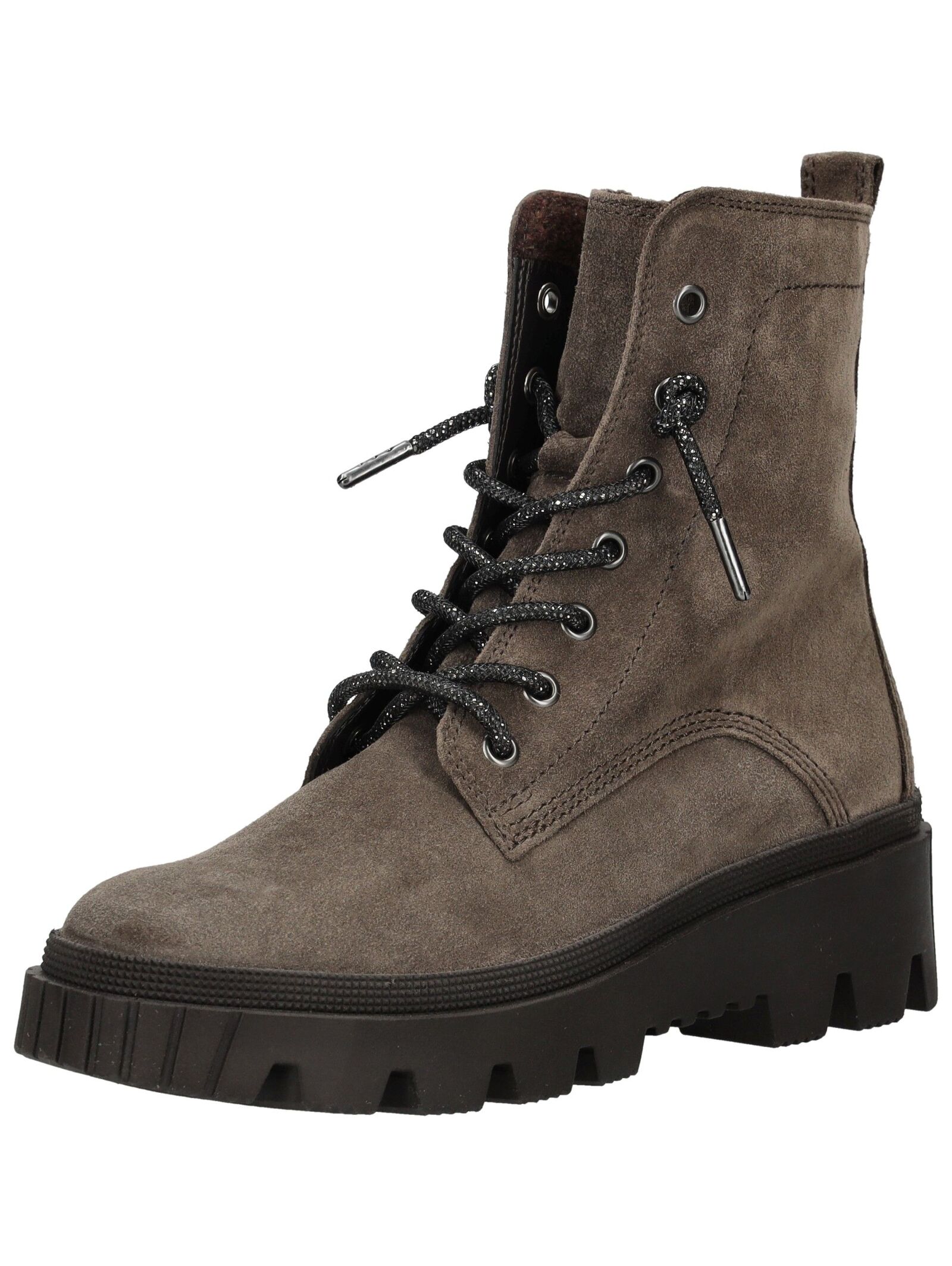 Schnürstiefelette GABOR "Gabor Stiefelette Veloursleder", Damen, Gr. 38,5, braun, grau, Veloursleder, Schuhe Schnürstiefelette