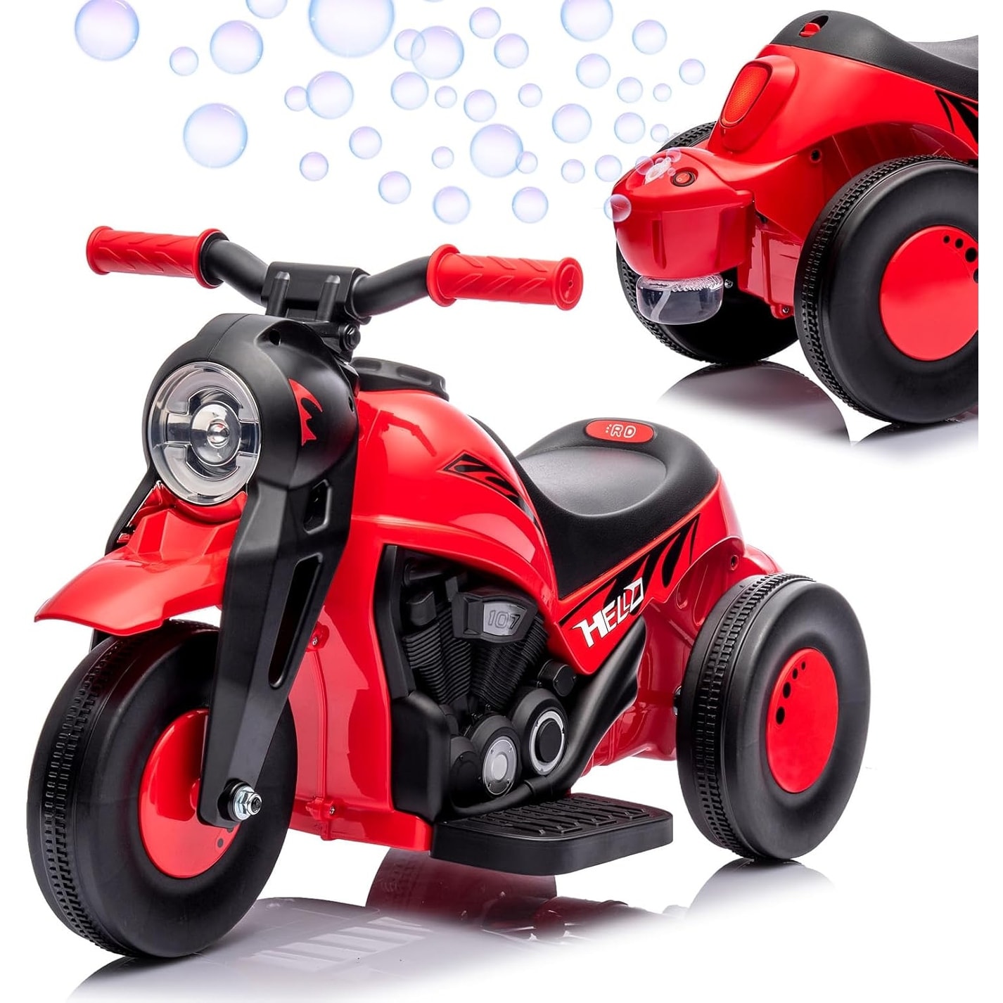 6V Kids Electric Bubble Motorcycle, 3-Wheel Ride-On Toy with LED Lights, Music & Bubble Blower