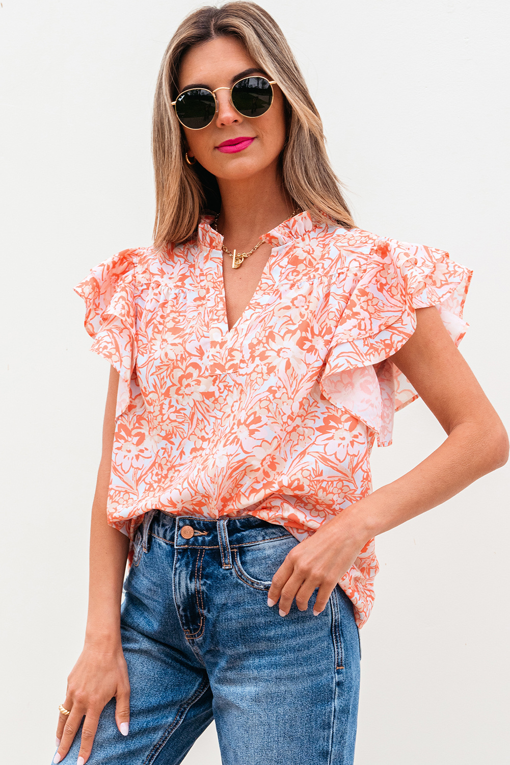 Bluse mit floralem Schmetterlingsärmel Image