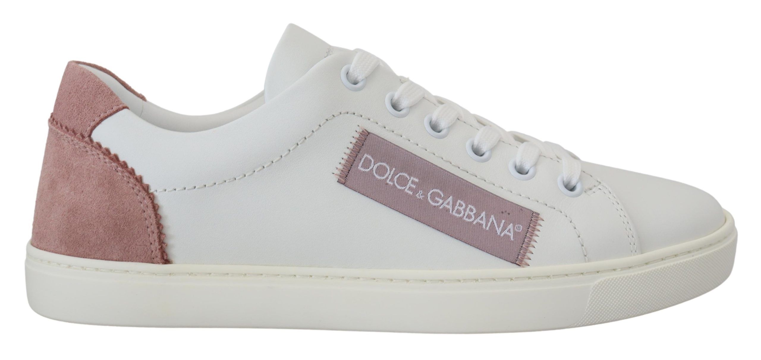 Dolce & Gabbana Weiße Rosa Leder Low-Top Sneakers Damen Schuhe