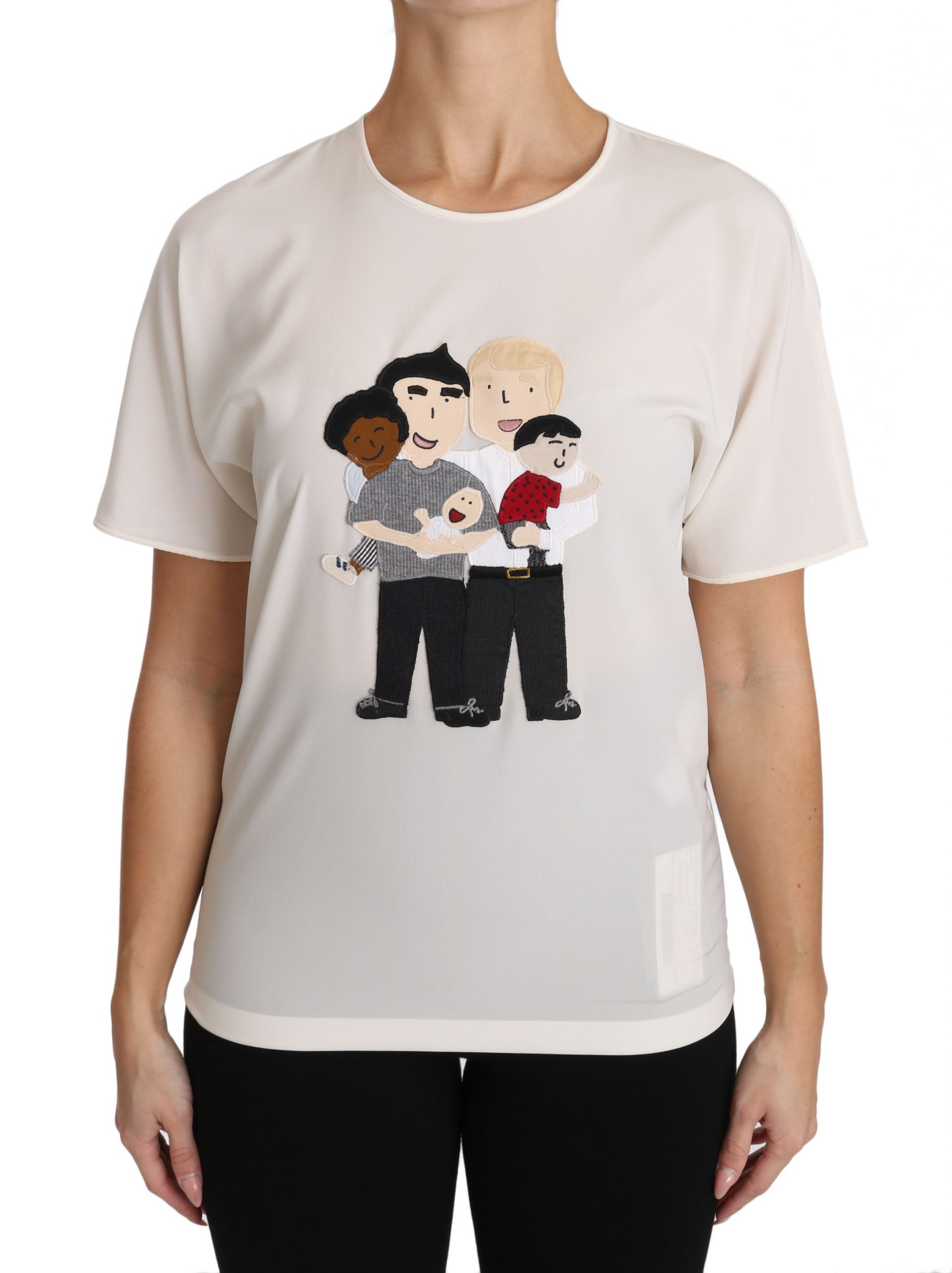 Dolce & Gabbana Damen T-Shirt aus weißer Seidenstretch #dgfamily Image