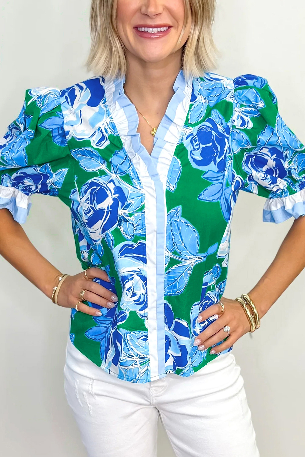 Bluse mit floralem Puffärmel Image