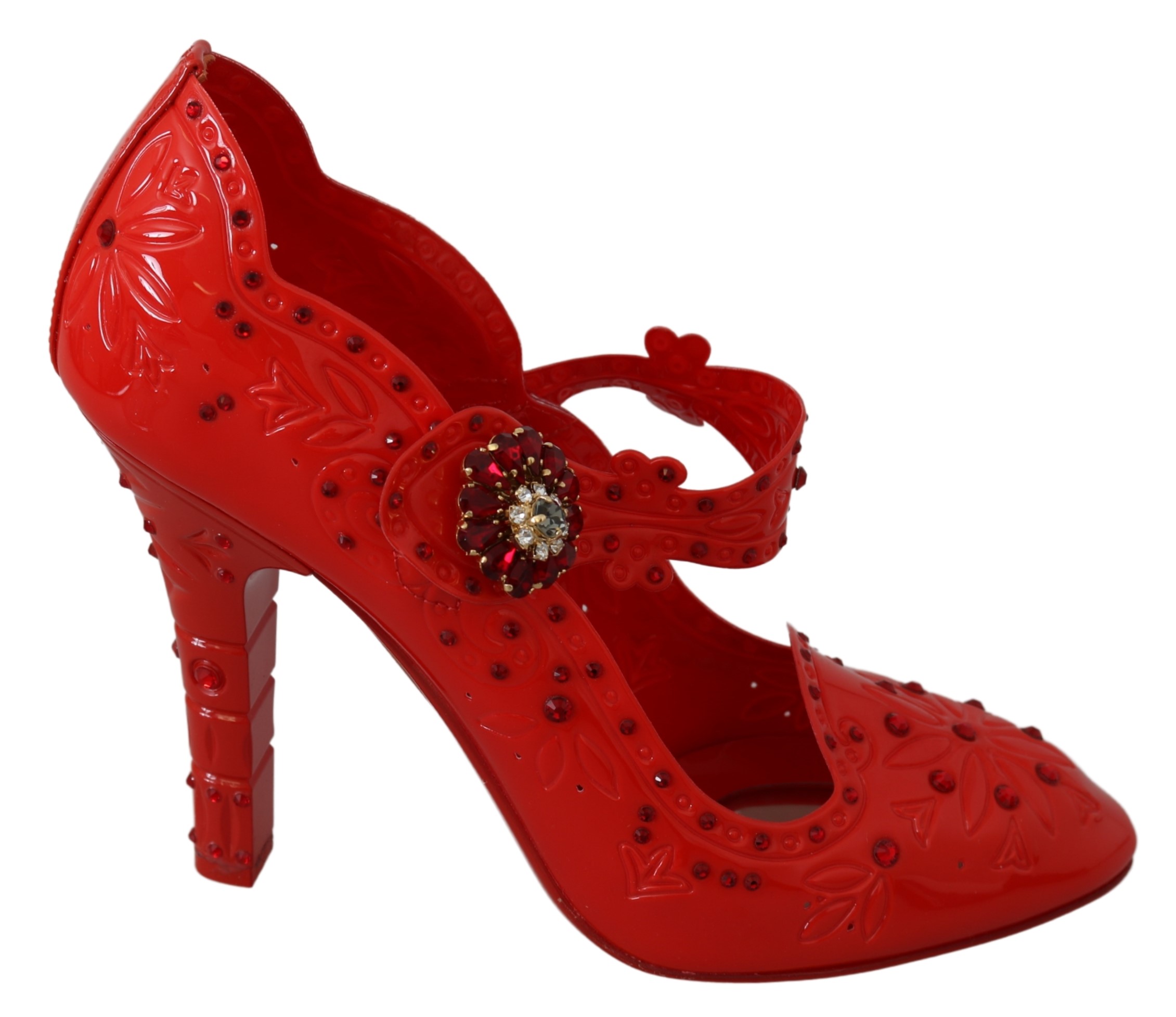 Chaussures à talons Dolce & Gabbana Women's Red Floral Crystal CINDERELLA Heels Shoes