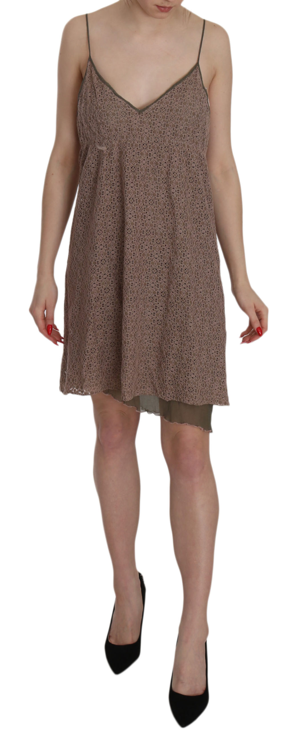 PINK MEMORIES Baumwollgrünes Spaghetti-Träger A-Linie Mini-Kleid