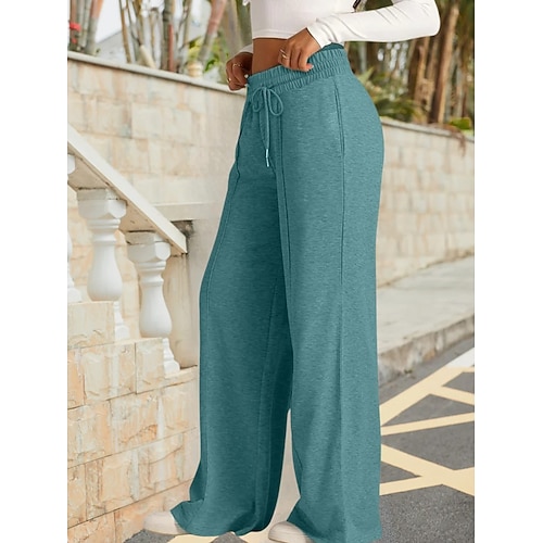 Femmes Joggings Vacances ancien Style Ethnique Longueur complète Taille haute Couleur Unie Uni Cordon de serrage Élastique Extér