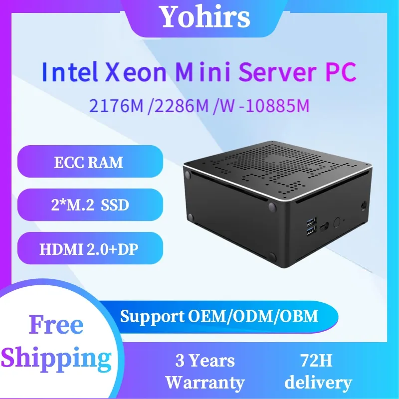 Yohirs Intel Xeon W-10885M E3-1545M V5 2176M 2286M 2LAN Mini PC Windows11 ECC RAM M.2 NVME 4K DP HD2.0 ordinateur de jeu PC WiFi