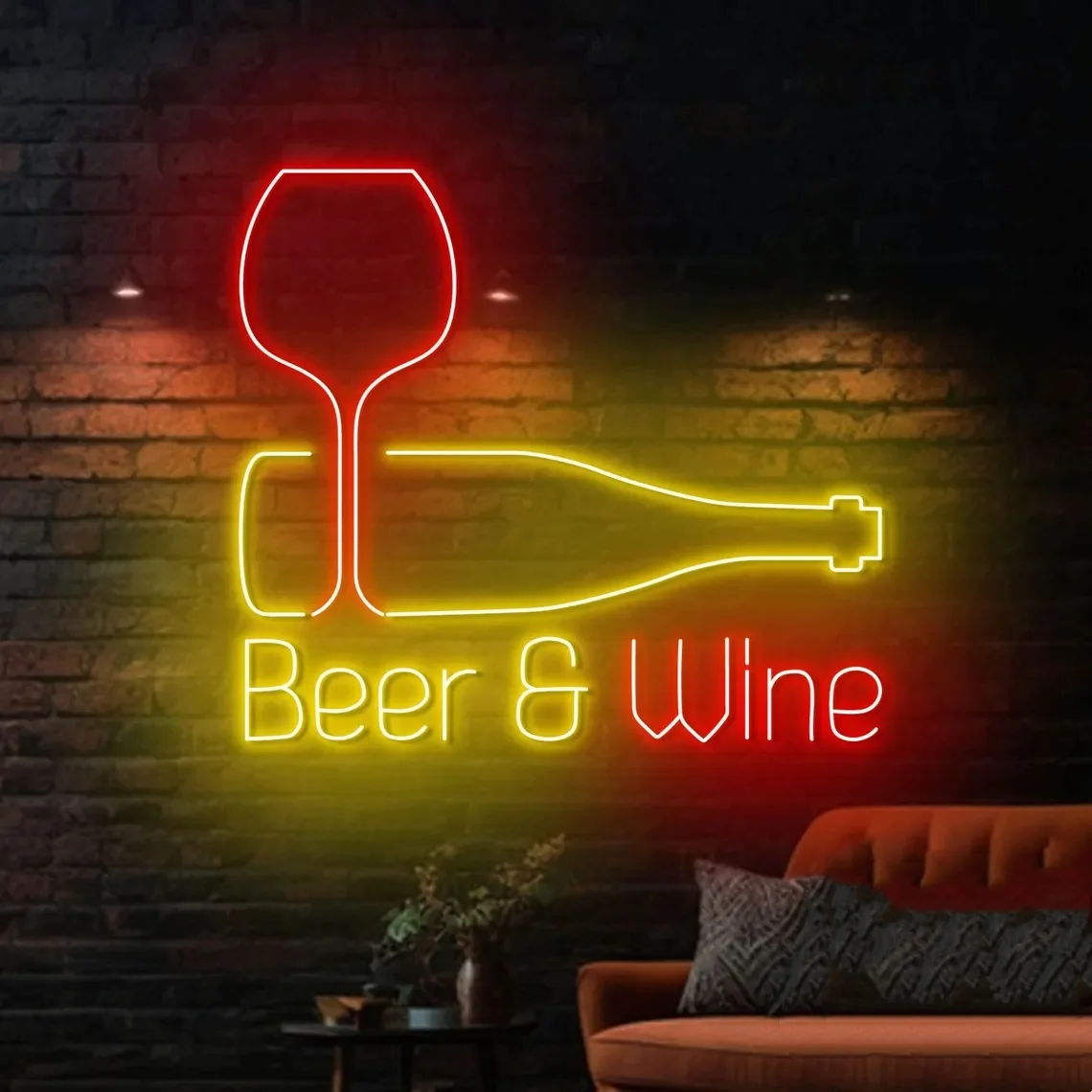 Beer And Wine Neon Sign Wine Beer Led Sign Wine Glass Bottle Neon Drink Bar Pub Wall Art Light Wine Beer Liquor Home Wall Decor