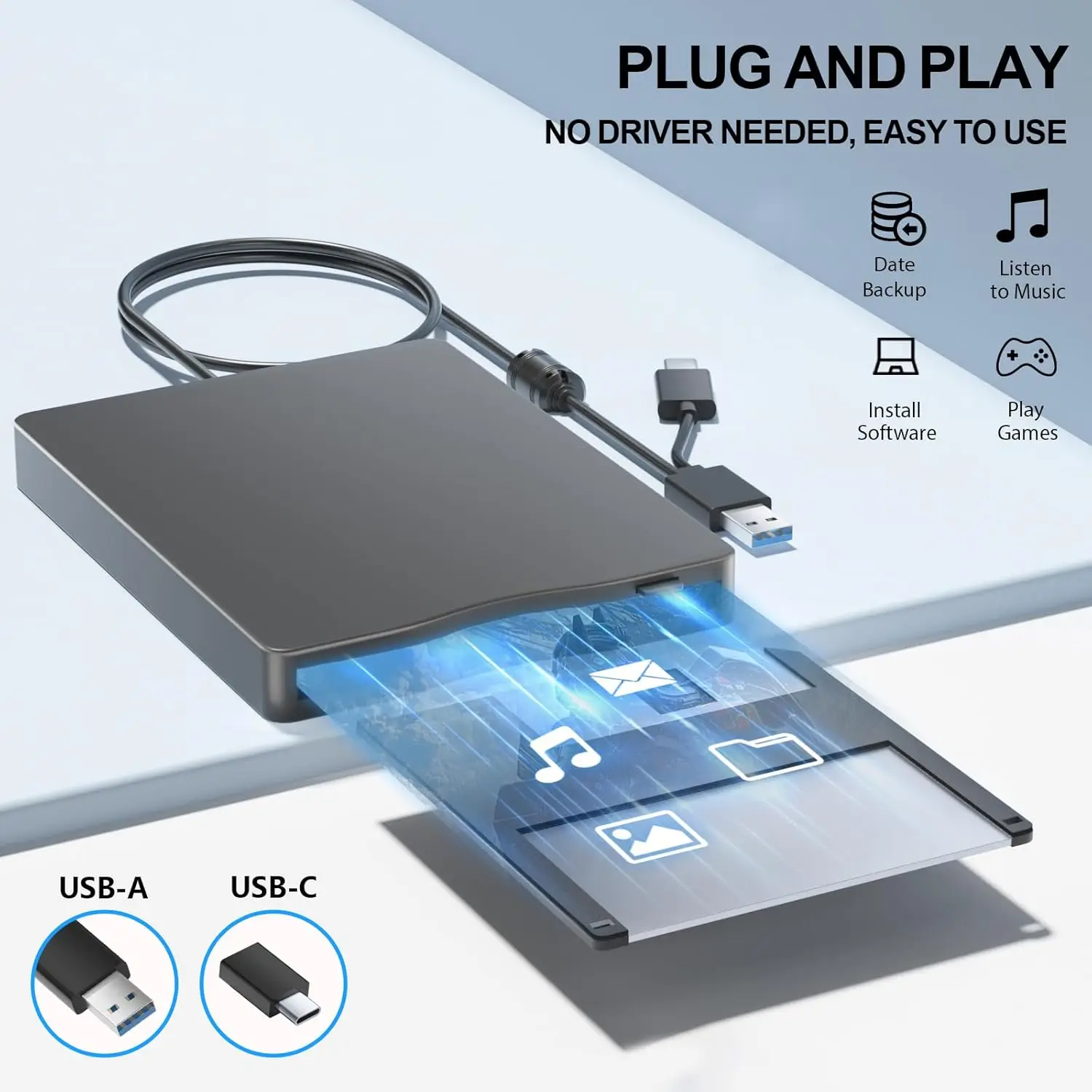 Lecteur de disquette, disque de disquette externe de 3,5 pouces avec USB type-c, disque de disquette FDD portable pour ordinateur portable Windows 11