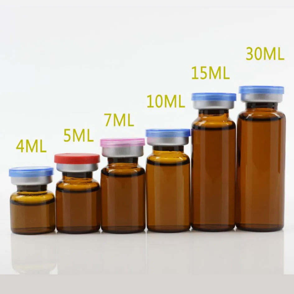 10 pezzi 50 pezzi 4 ml 5 ml 6 ml 8 ml 10 ml 12 ml 15 ml 20 ml 30 ml Fiala di vetro per iniezione trasparente ambra e tappo ribaltabile Piccole bottiglie di medicinali in vetro