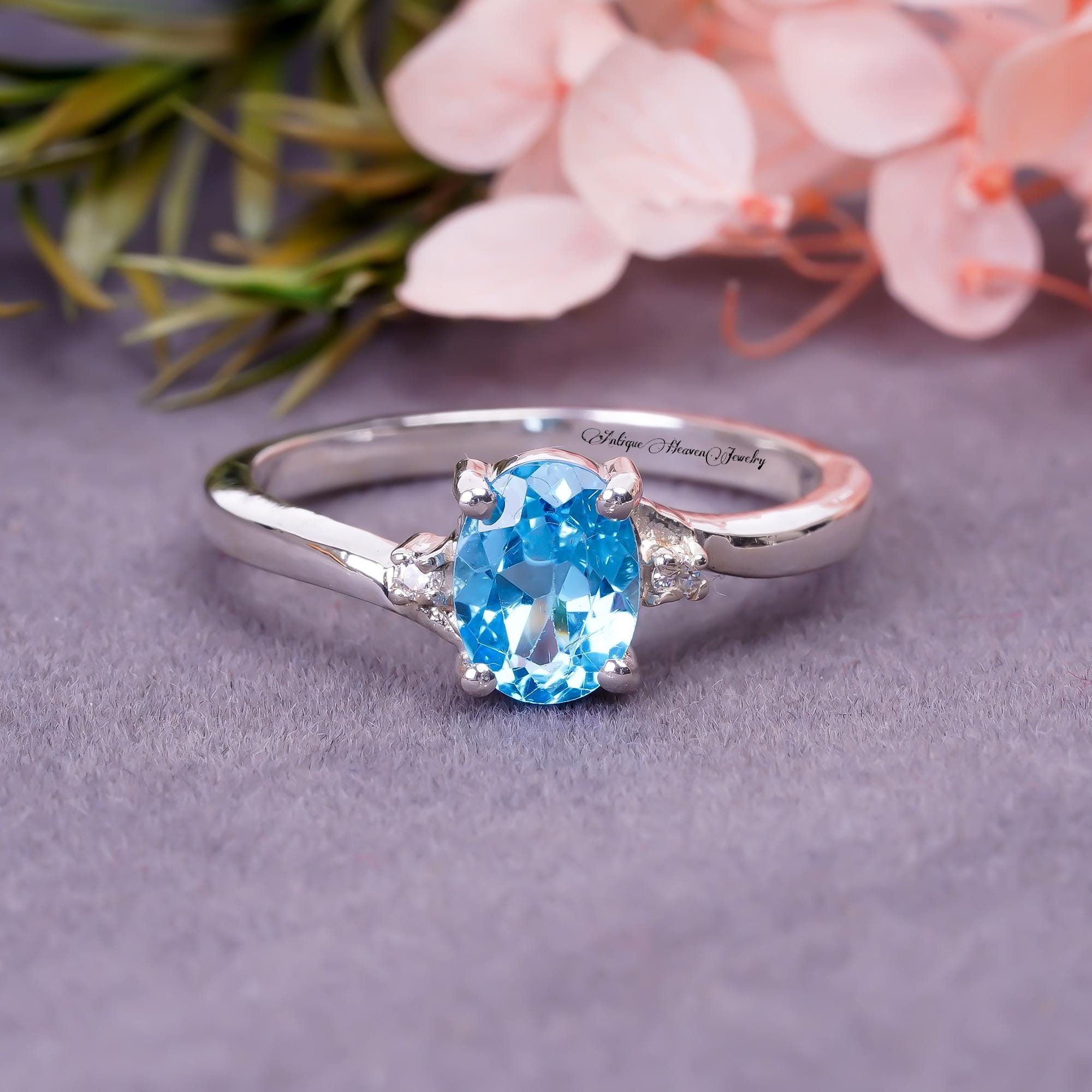 Anello con topazio, anello con topazio blu svizzero, anello con taglio ovale con topazio blu, anello dedicato, anello in argento sterling 925, anello