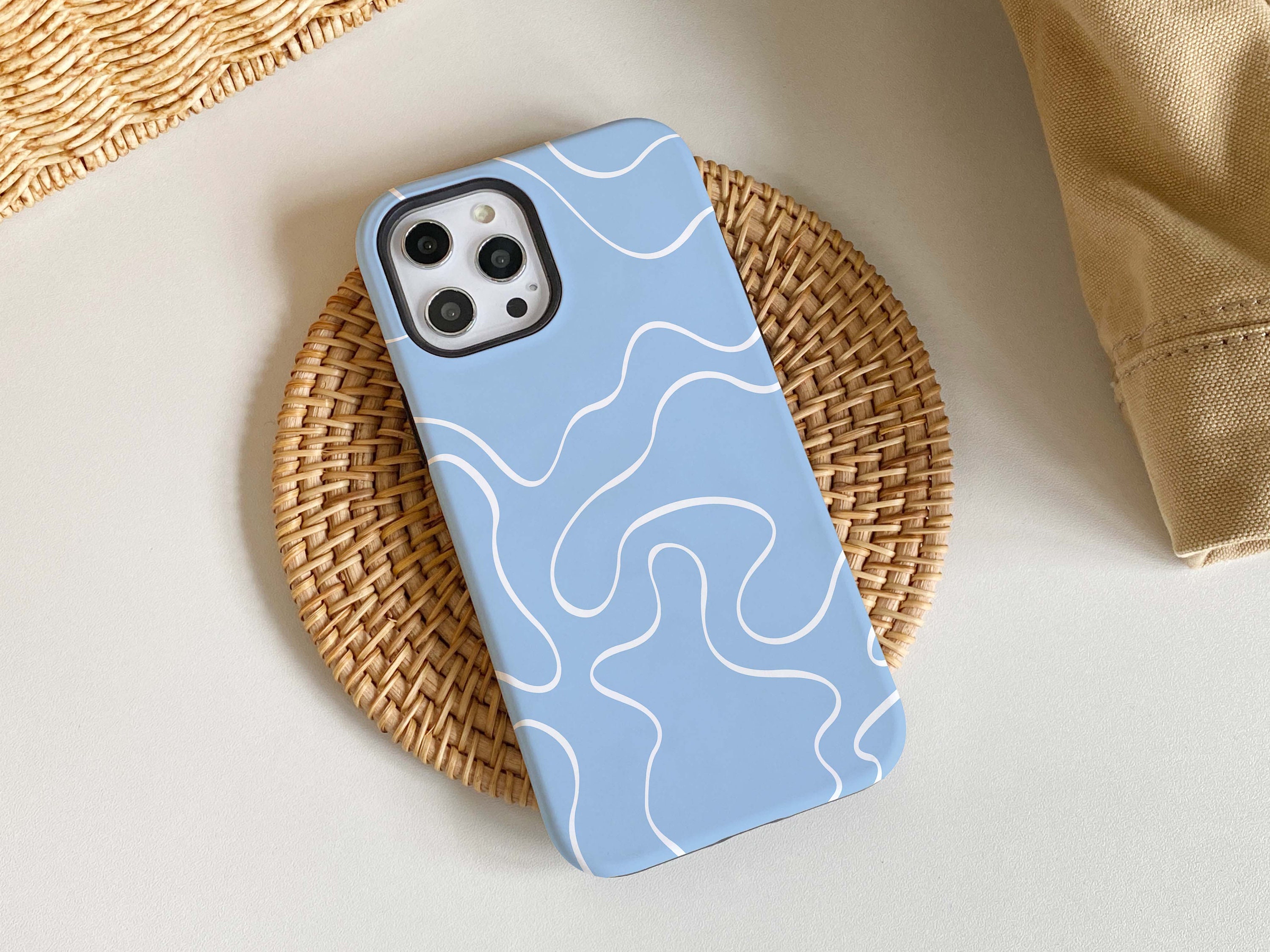 Custodia per iPhone Blue Art Line, iPhone 15, 15 Pro, 15 Pro Max, iPhone 14 Pro Max, iPhone 14 13 12 11 Pro, iPhone XR XS Max, Cover per telefono