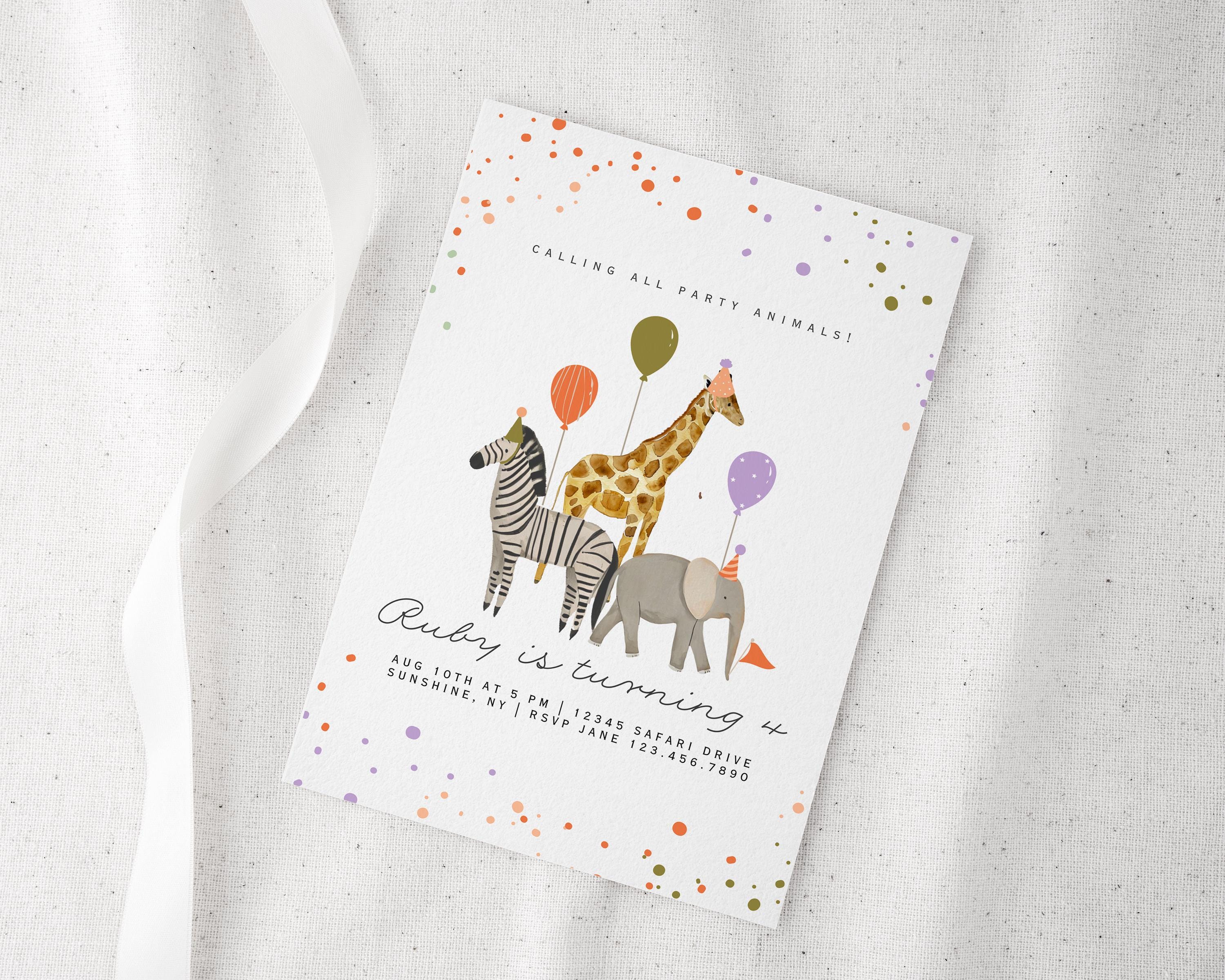 Invito a tema animali da festa, invito digitale per compleanno, invito di compleanno, invito di compleanno a tema safari, invito di compleanno per bam