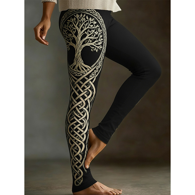 Women's Viking Leggings Cozy Leggings Vacation Vintage Ethnic Style Full Length High Waist Tree Printing Comfortable Stretchy Casual Daily Vacation Blue Black Purple Spring Fall Slim Fit
