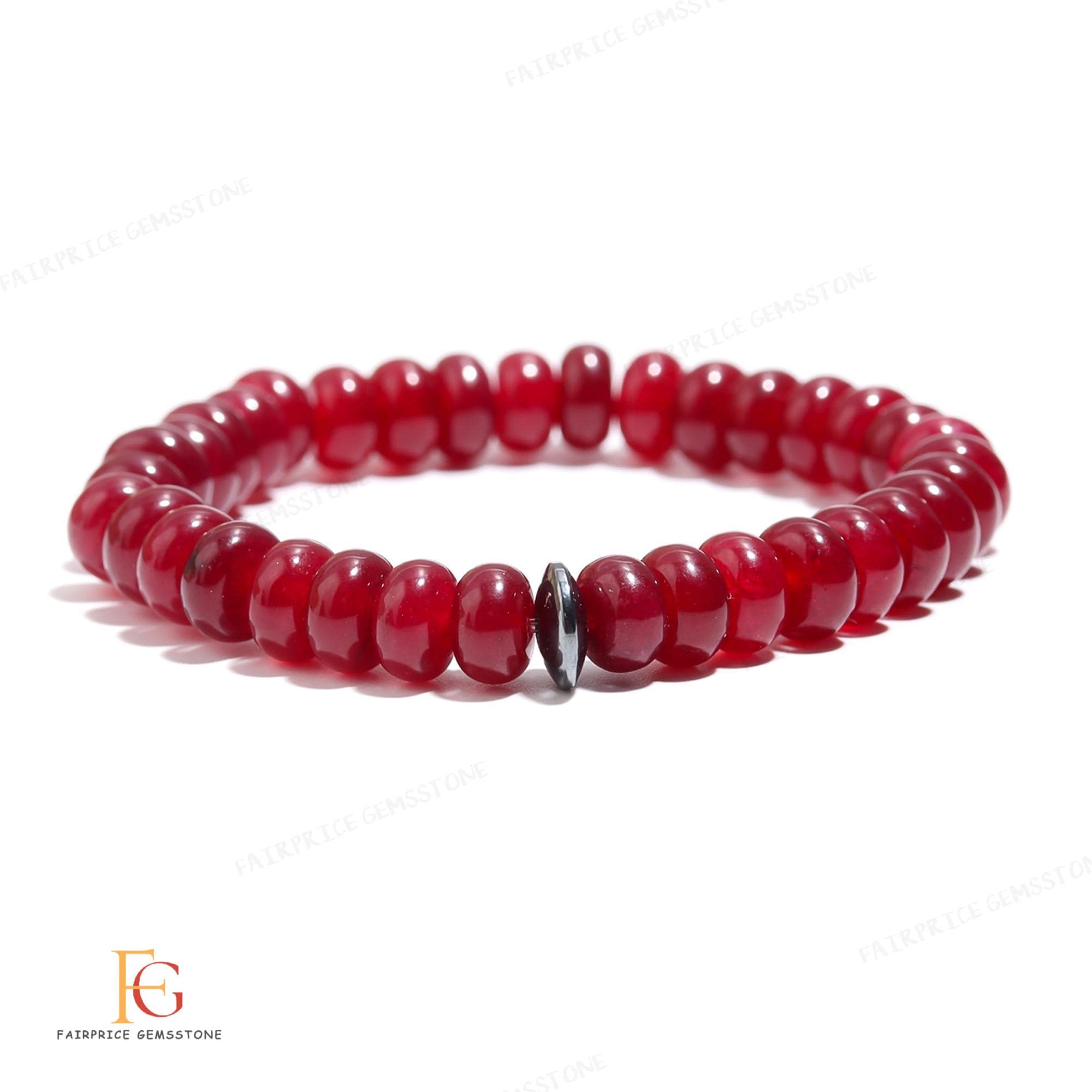 Collana con perline di quarzo rubino AAA+, bracciale con perline rondelle lisce di rubino, bracciale con perline da 8 mm, bracciale elastico, regalo