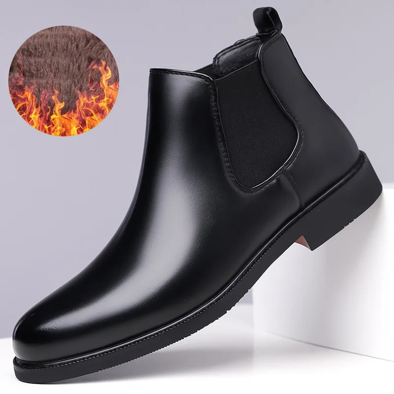 Neue Chelsea-Stiefel für Herren, schwarze Sohle, PU-Knöchel, Business, runde Zehen, Slip-On-Männerstiefel, Größe 38–48, Herrenschuhe, lässige Slip-On-Mann-Stiefel
