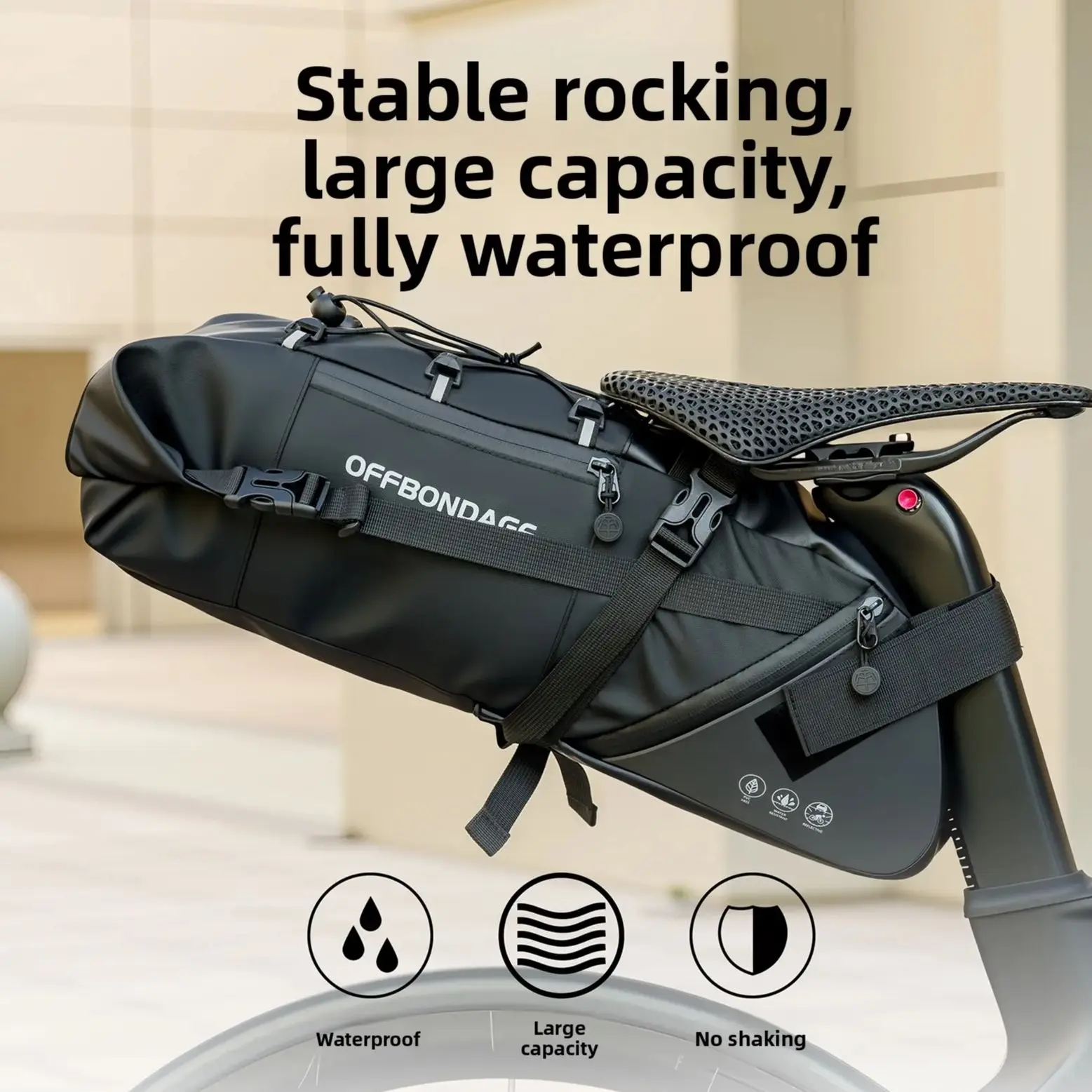 OFFBONDAGE Fahrradtasche, wasserdicht, 15 l, großes Fassungsvermögen, Fahrrad-Satteltasche, Radfahren, faltbar, Hecktasche, MTB, Straßenkofferraum, Bikepacking Image