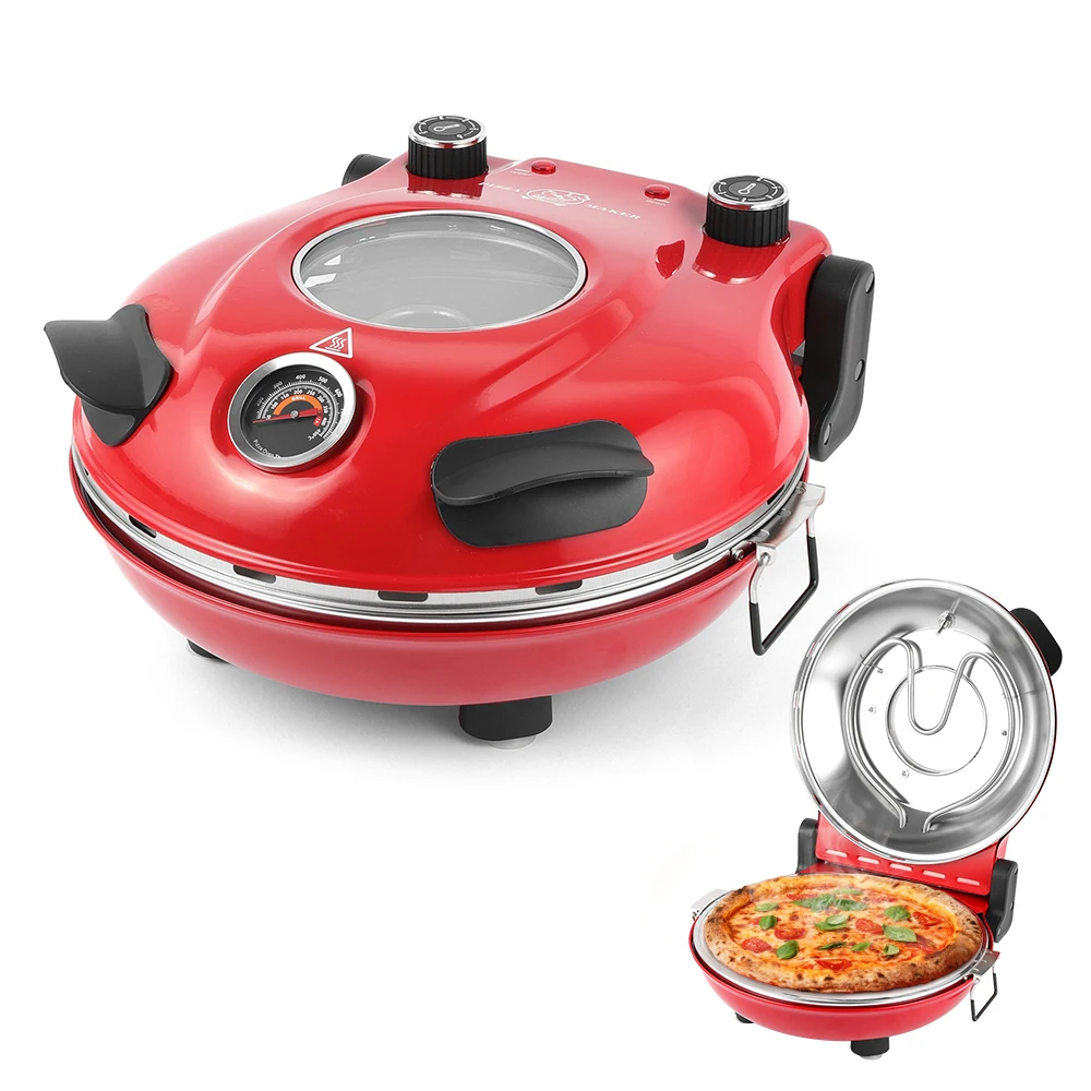 Klaif 12-Zoll-Elektro-Pizzaofen für den Innenbereich, doppelseitig beheizter Frittier-Arbeitsplattenofen, Pizza-Maker, 1200 W, 5 Minuten klare Doppelknopfsteuerung Image
