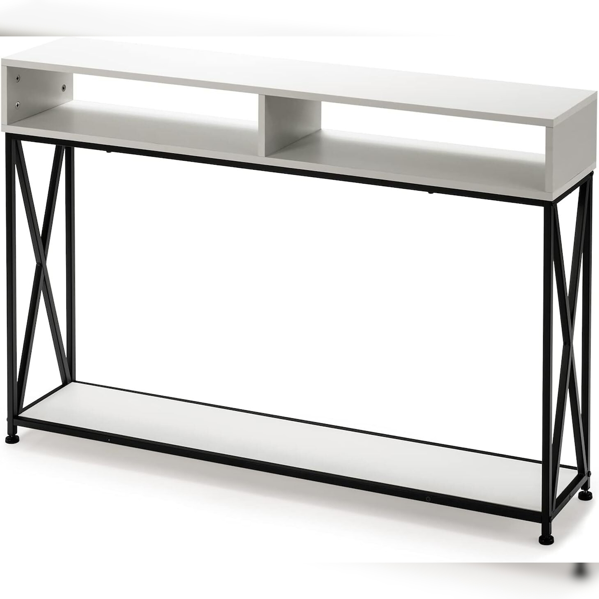 COSTWAY 2-stelliger Konsoletisch mit offenen Fächern, Flurtisch, Holz-Stehregal, Beistelltisch für den Eingangsbereich Image