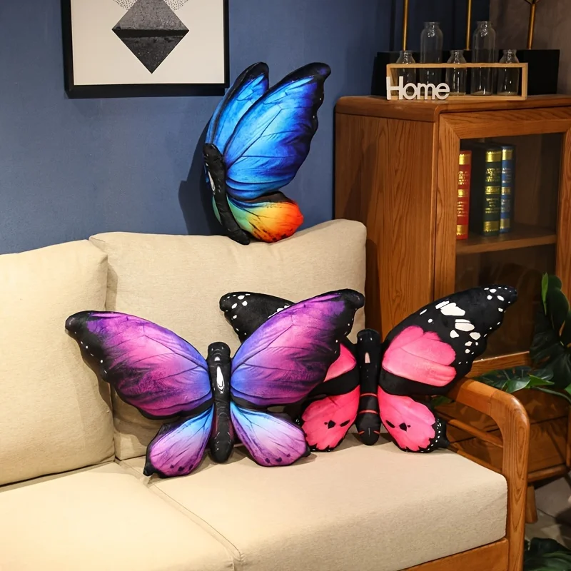 Schmetterlingsförmiges Wurfkissen, weiches gefülltes Sitzkissen, Plüsch-Samt, dekoratives Tierkissen für Couch, Wohnzimmer, Bett Image