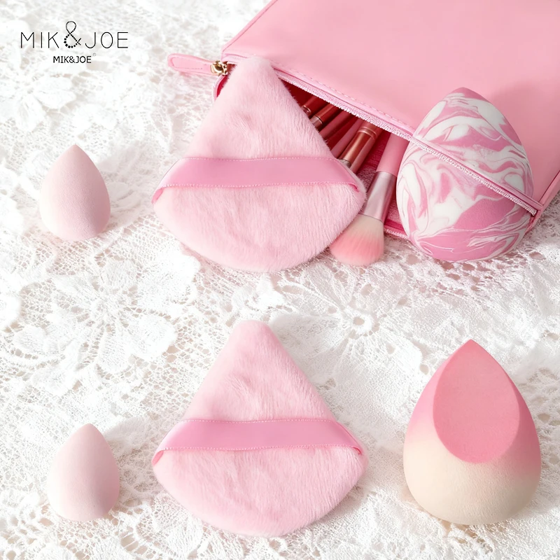 6-teiliges Make-up-Mixer-Set mit rosa Farbverlauf: Kleine Tröpfchen, Dreiecke, großer Mixer und eingeschnittener Schwamm für makelloses Finish Image