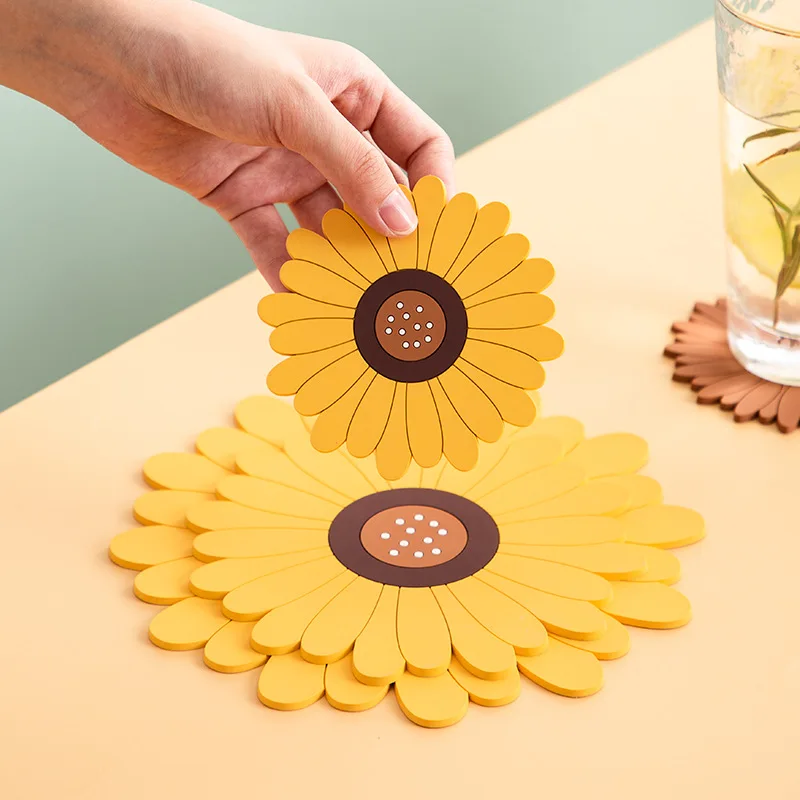 1PC Kawaii Untersetzer Sonnenblume Japanischen Stil Sakura Isolierte Tisch Matte Geschirr Tee Milch Tasse Untersetzer für Küche Pad drink Image