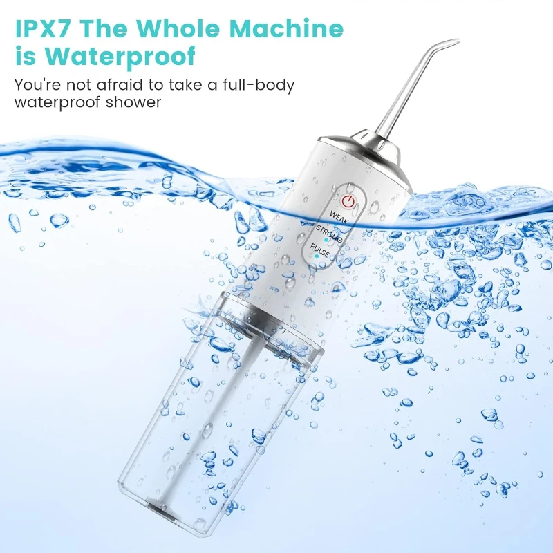 Tragbare kabellose Wasserflosser, über USB wiederaufladbare intelligente elektrische Munddusche mit 4 Strahlspitzen und 3 Modi, für die Pflege von Zahnspangen Image