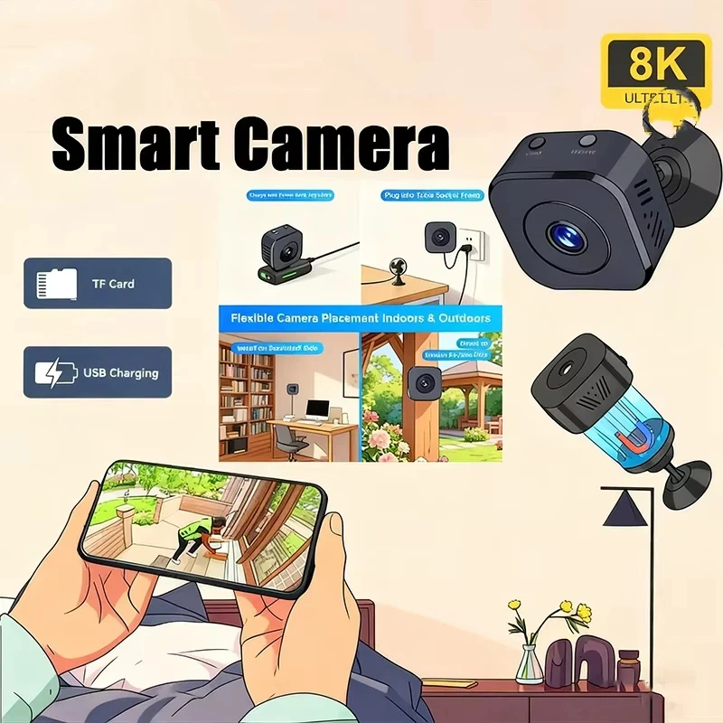 Mini 8K-Überwachungskamera, hochauflösende Überwachung mit Vollfarb-Nachtsicht, wasserdichte WiFi-Bewegungsüberwachung Image
