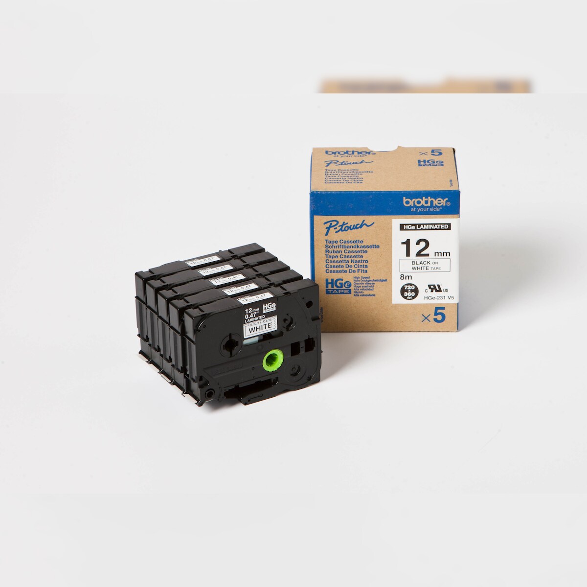 Brother HGE-231V5 P-Touch Sparset schwarz, weiß (5 Stück) Image