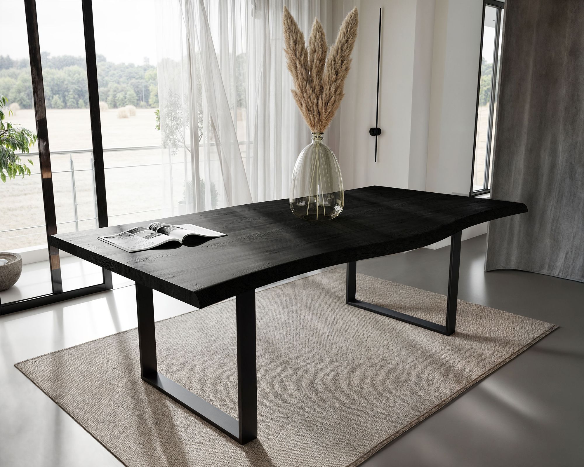 BlackWood »Table4YOU Amarillo Black Edition« Wildeiche Massivholztisch gedrehte Kante / Wildeiche schwarz / 4 cm / 260x100 cm Image
