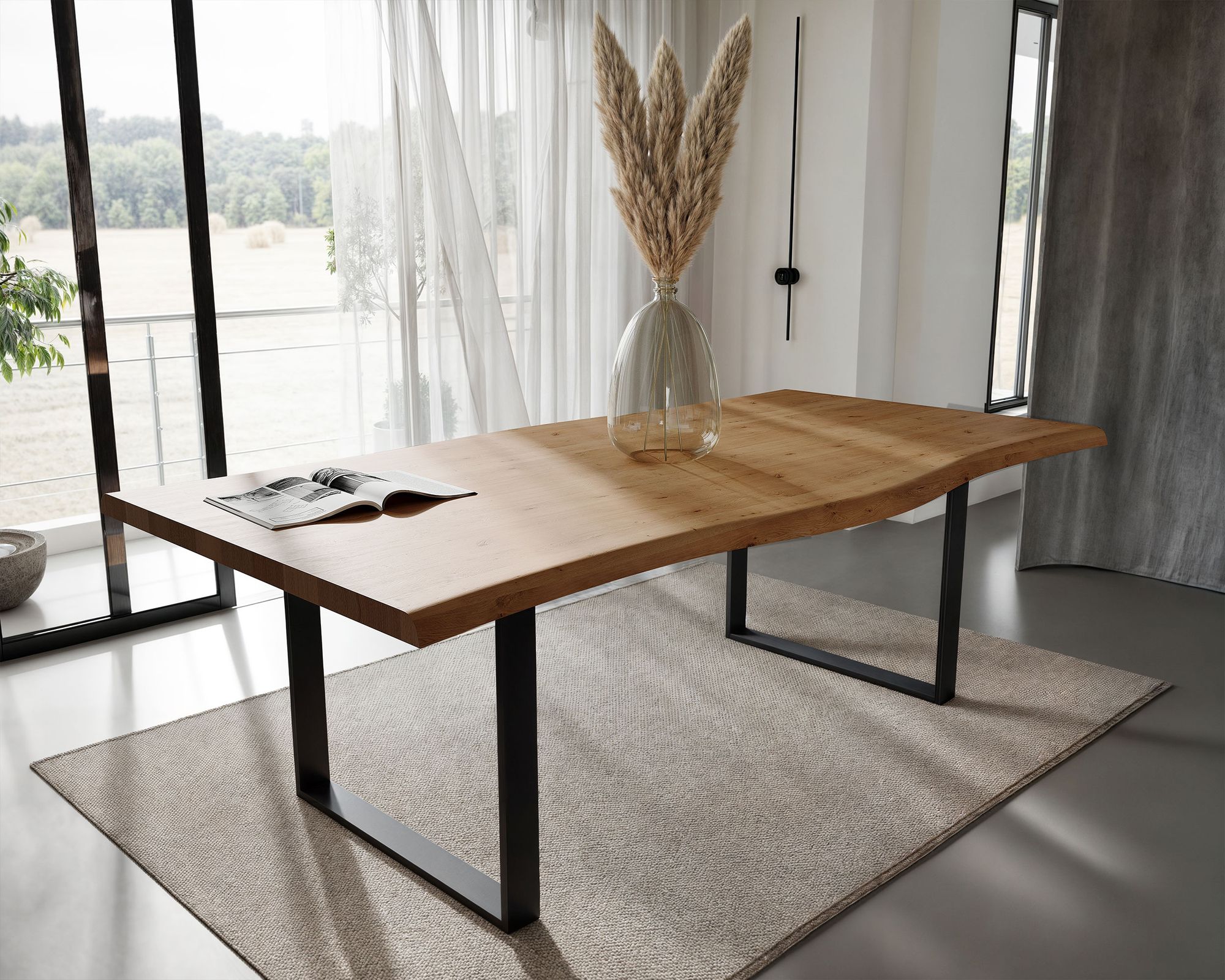 BlackWood »Table4YOU Amarillo« Wildeiche Massivholztisch gedrehte Kante / Wildeiche rustik / 6 cm / 180x100 cm Image