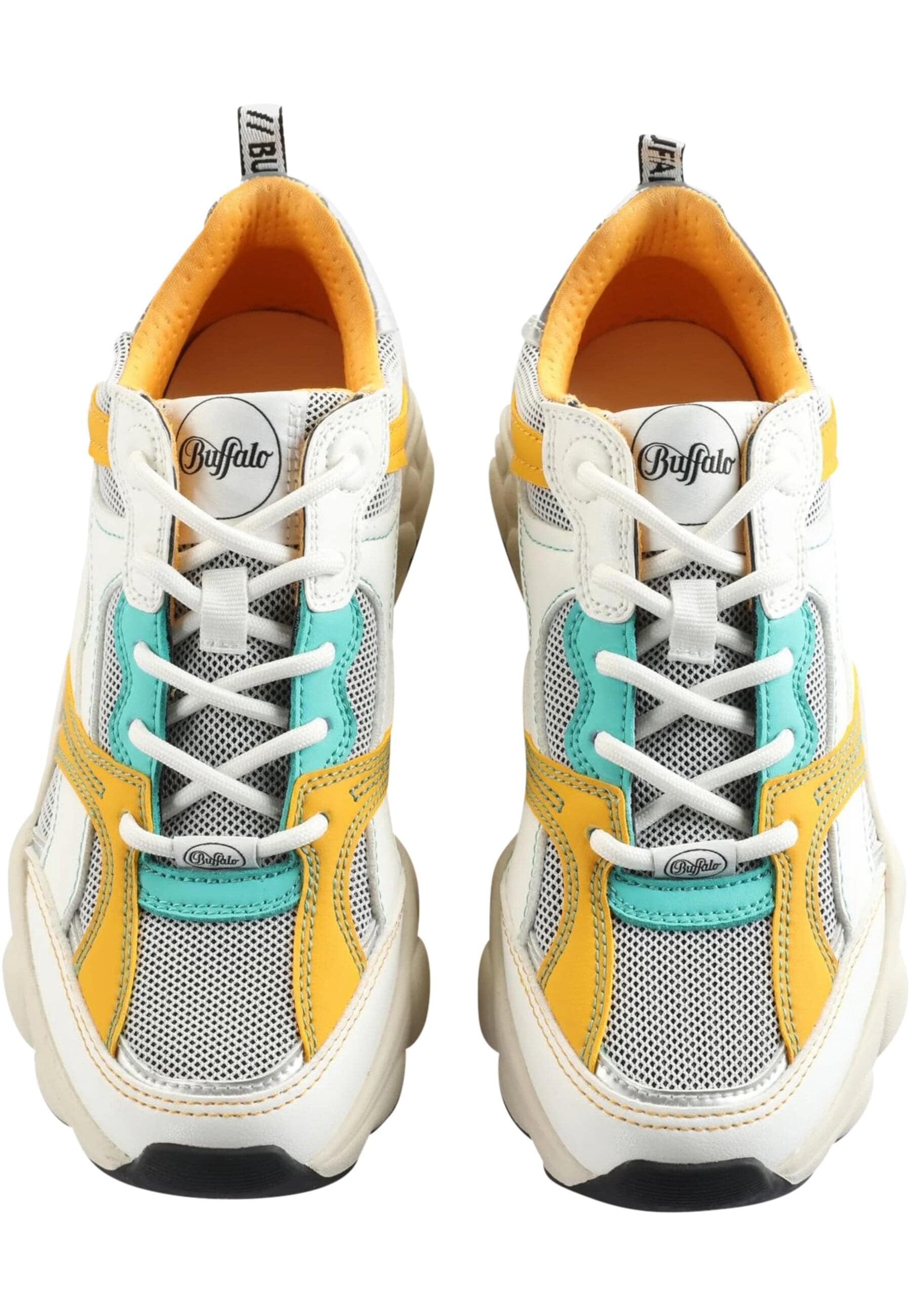 Sneaker BUFFALO "Buffalo Damen Buffalo Cld Run RT Nappa/Mesh", Damen, Gr. 40, silber, orange, grün, Kunstfaser, unifarben, Schuhe Sneaker