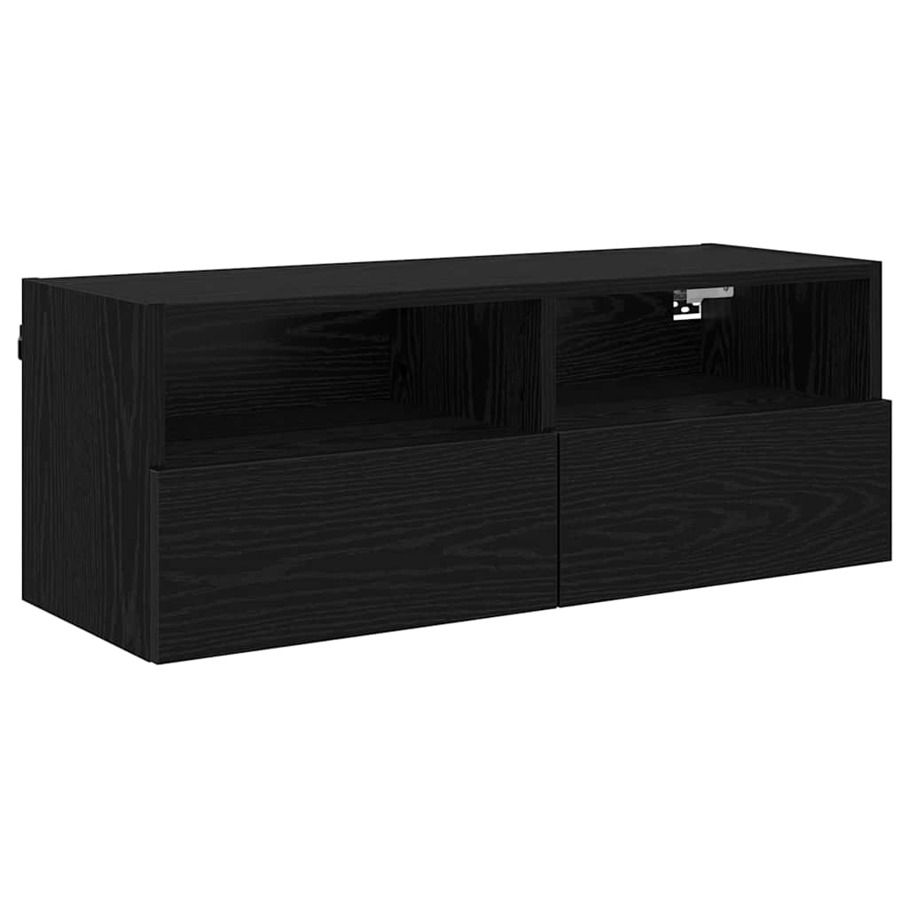 vidaXL TV-Wandschrank Schwarz Eichen-Optik 80 x 30 x 30 cm Image