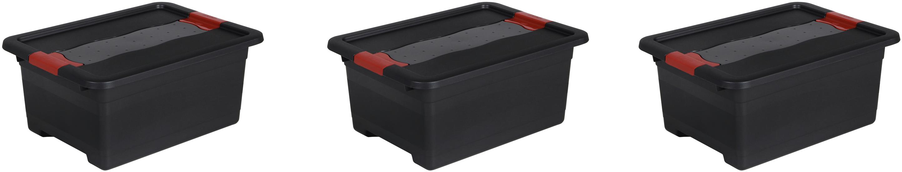 Transportbehälter KEEEPER "eckhart", grau (graphite, grau), B:29,5cm H:17,5cm L:39,5cm, Kunststoff, Transportboxen, je 12 Liter, mit Deckel, Schiebeverschluss, extra stabil