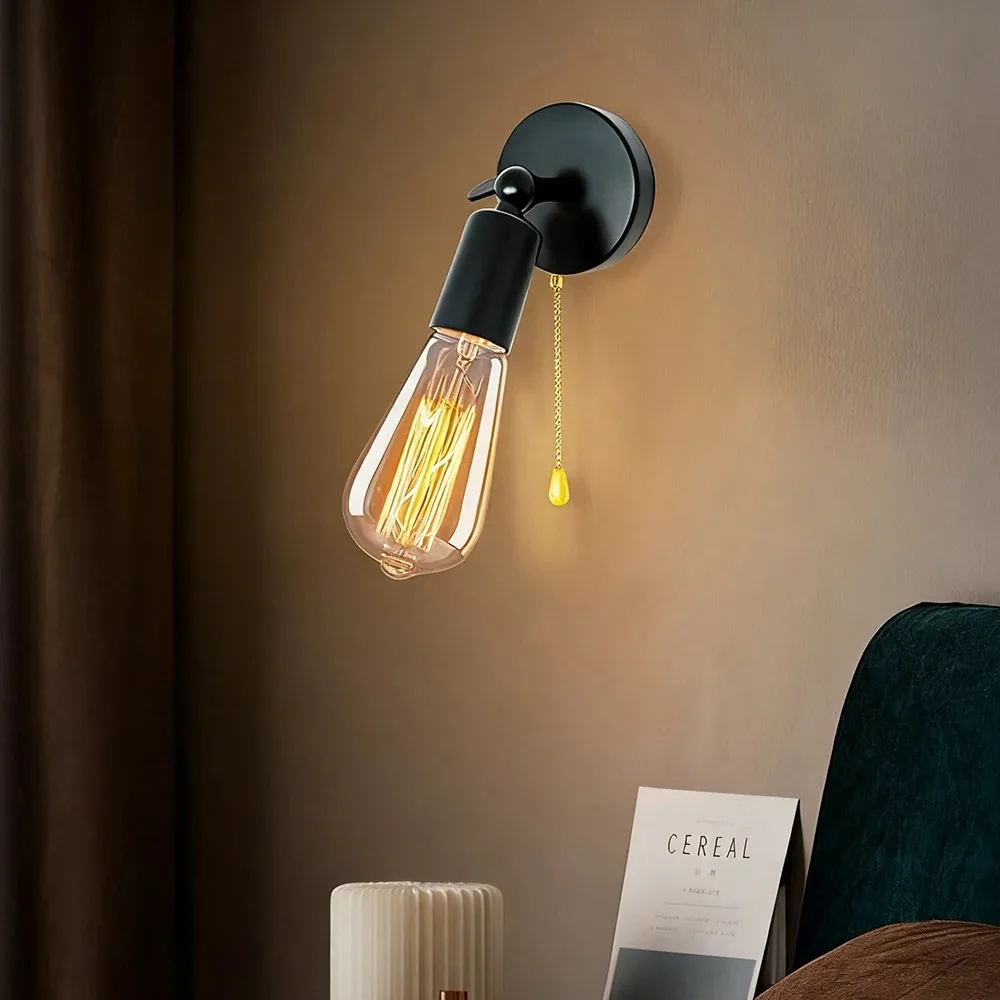 Industrielle Wandleuchte Eisen Schwarz E27 Einzelkopf Land Wandleuchte Wohnzimmer Nachttischlampen Dekor für Badezimmer Heimbeleuchtung