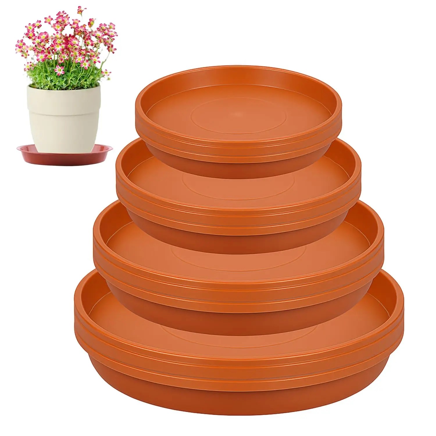 12er-Pack Blumentopf-Untertassen – 4 Größen (18/22/24/26 cm), Kunststoff-Tropfschalen, langlebig für Garten-Pflanztöpfe im Innen- und Außenbereich