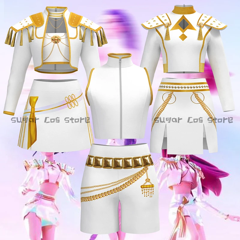 Kinder Größe Anime Dämon Hunter Rumi Zoey Mira Cosplay Kostüm Weiß Bühne Leistung Kleidung Halloween Party Prop Für Kinder Mädchen