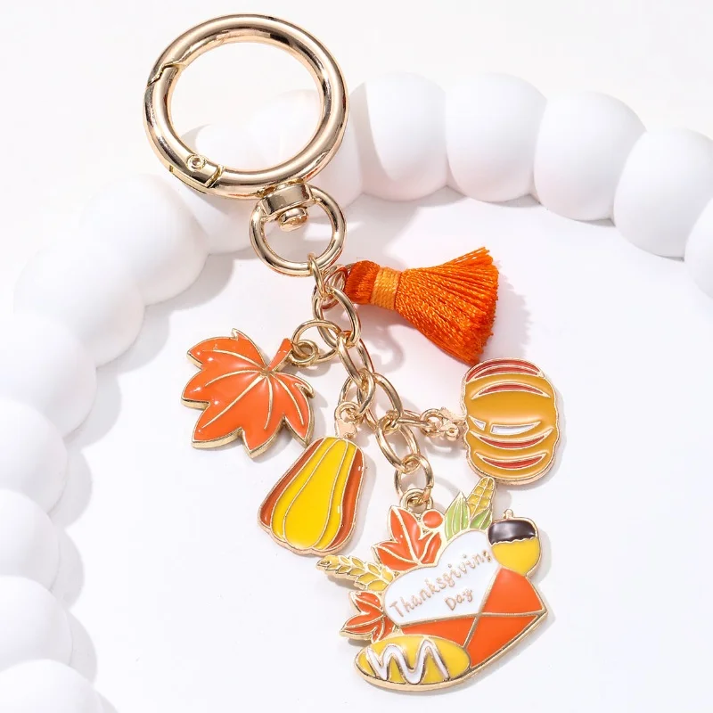Niedliche Sonnenblumen-Kürbis-Ahornblätter, Fuchs, Pilz, Haus, Emaille-Schlüsselanhänger, Türkei-Anhänger für Damen und Herren, Thanksgiving-Geschenk Image