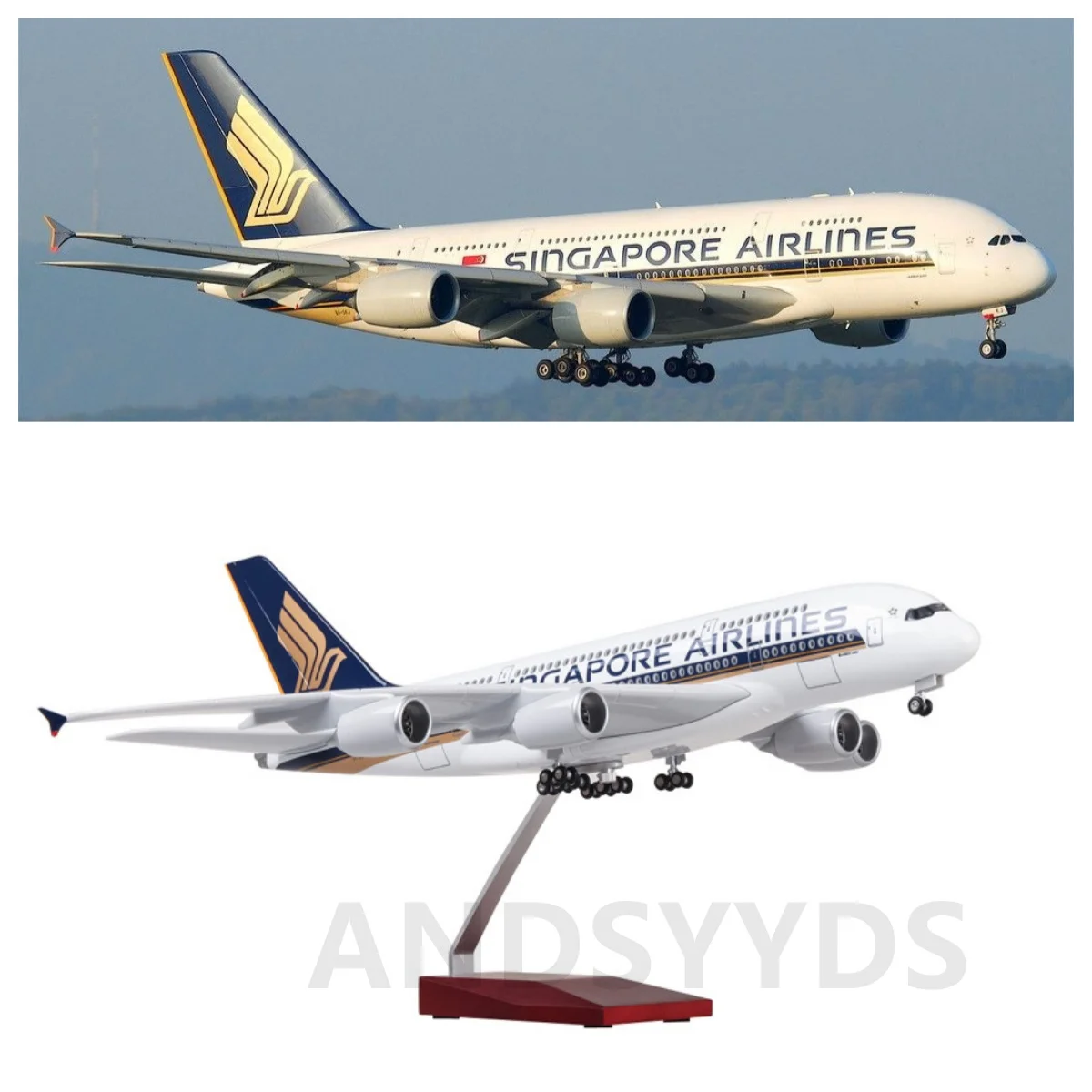 Flugzeugspielzeug im Maßstab 1:160, Modellflugzeug, Airbus A380, Singapur, Fluggesellschaft, Modell W, leichtes Rad, Druckgussharz, Flugzeug-Sammlungsdisplay Image