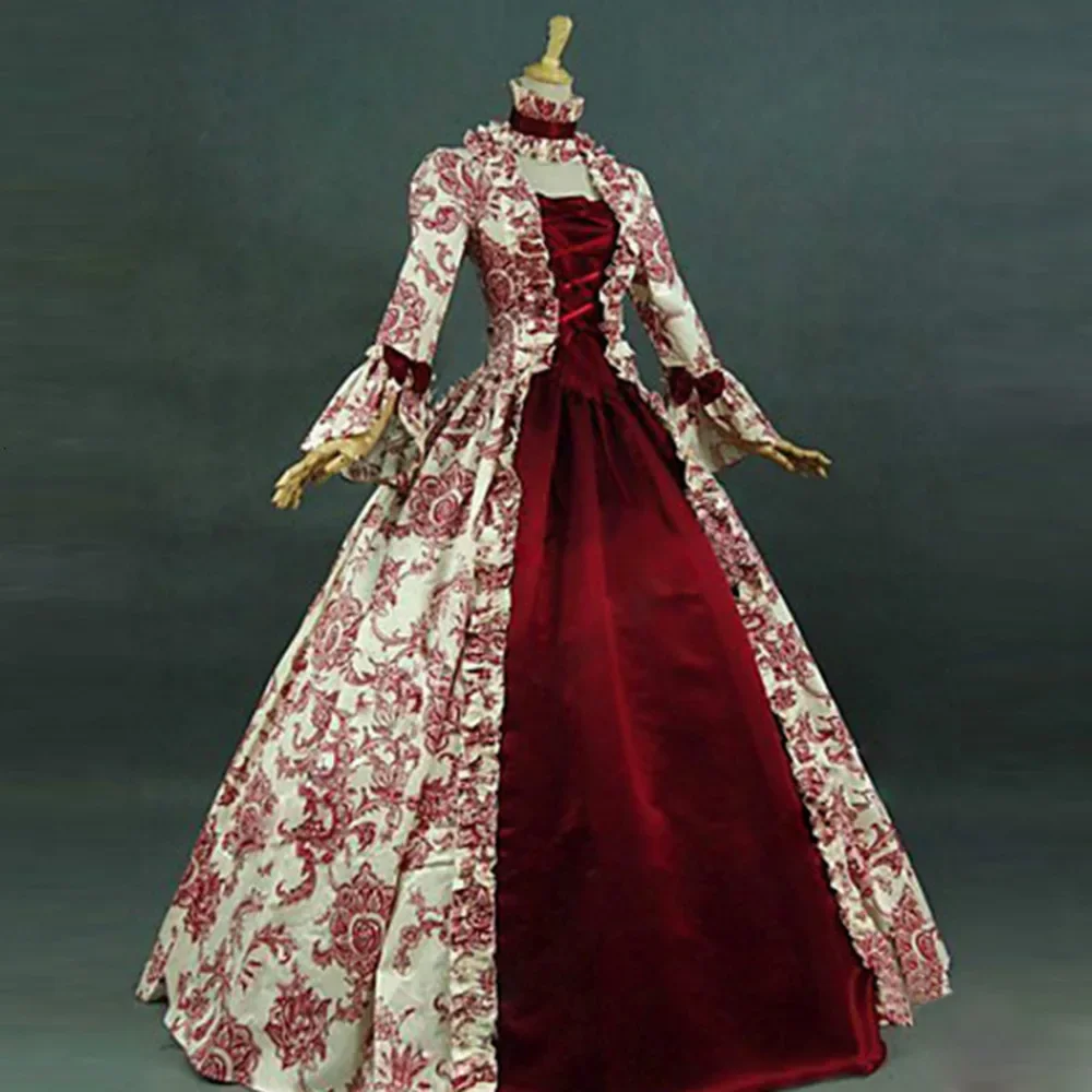Frauen Marie Antoinette Cosplay Kleid Mittelalterliche Flare Ärmel Viktorianischen Party Formale Kleid Renaissance Gothic Floral Robe Plus Größe