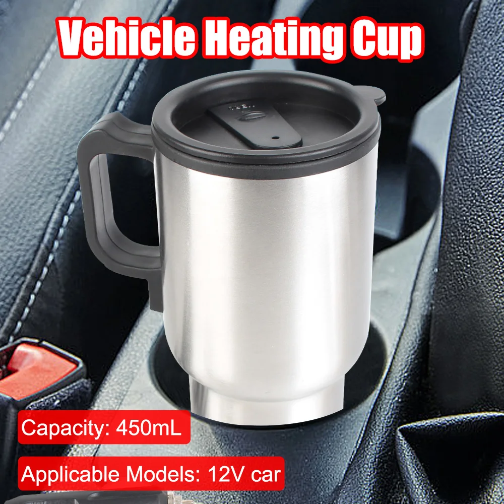 Edelstahl Fahrzeug Heizung Tasse 12V 450ml Wasser Kaffee Milch Thermische Becher Camping Reise Wasserkocher Elektrische Heizung Auto wasserkocher Image