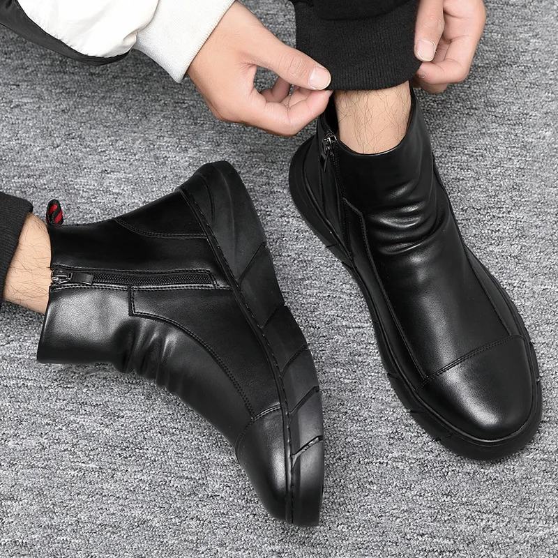 Herbst Männer Chelsea Stiefel Slip-on Wasserdichte Stiefeletten Retro Schwarz Männer Mode Stiefel Motorrad Schuhe Plus Größe 44